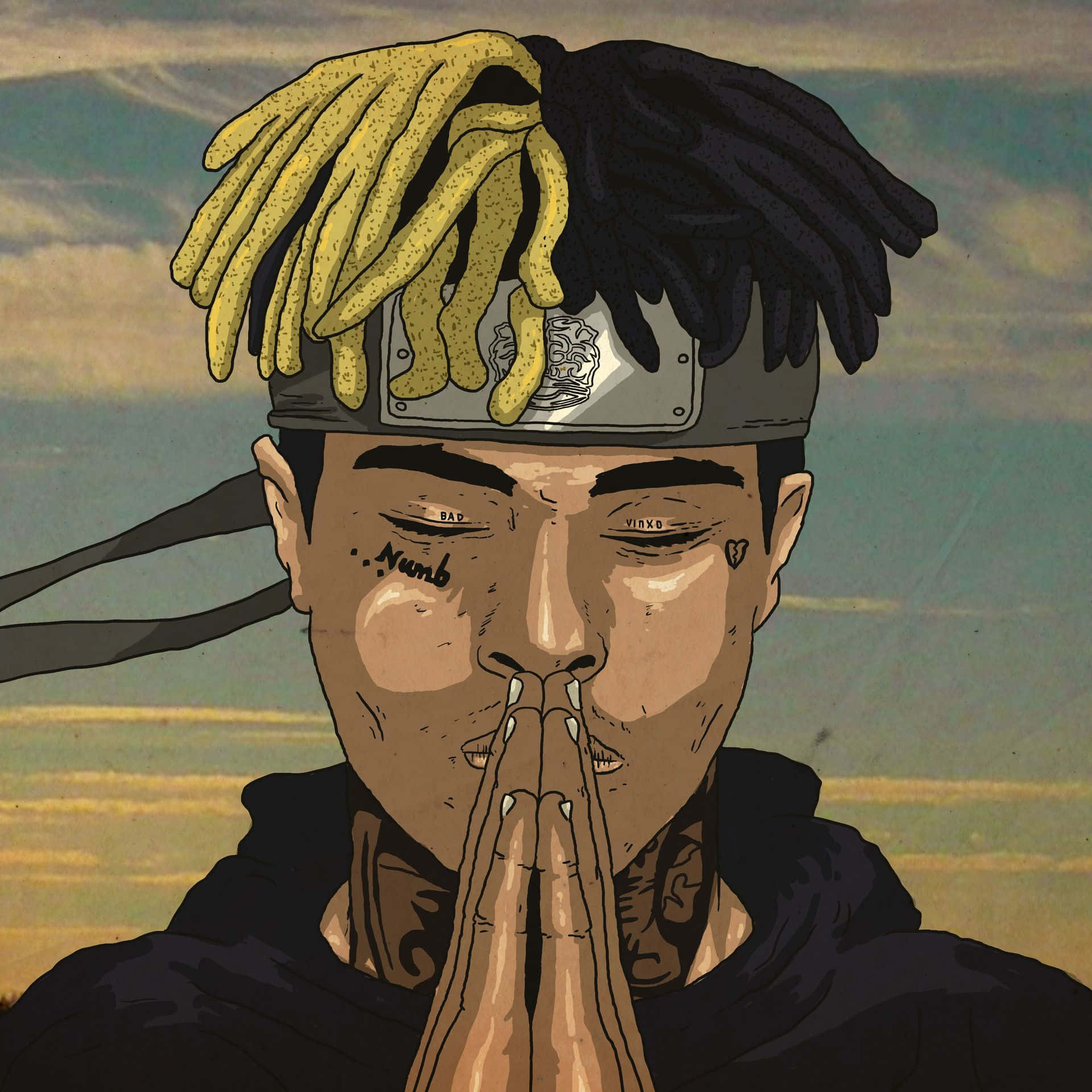 anime rapper, yellow and black dreadlocks, headband, Full HD Desktop Wallpaper