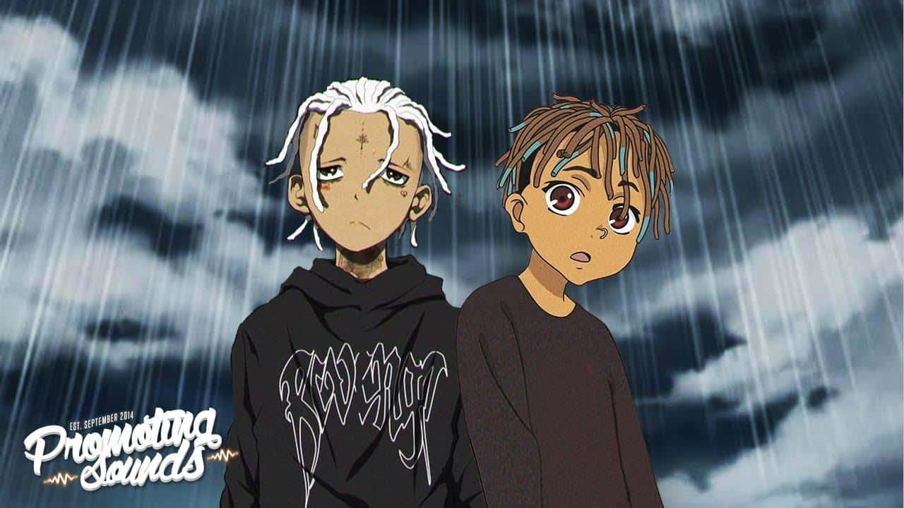 anime rapper, two anime boys, heavy rain, HD Desktop Wallpaper