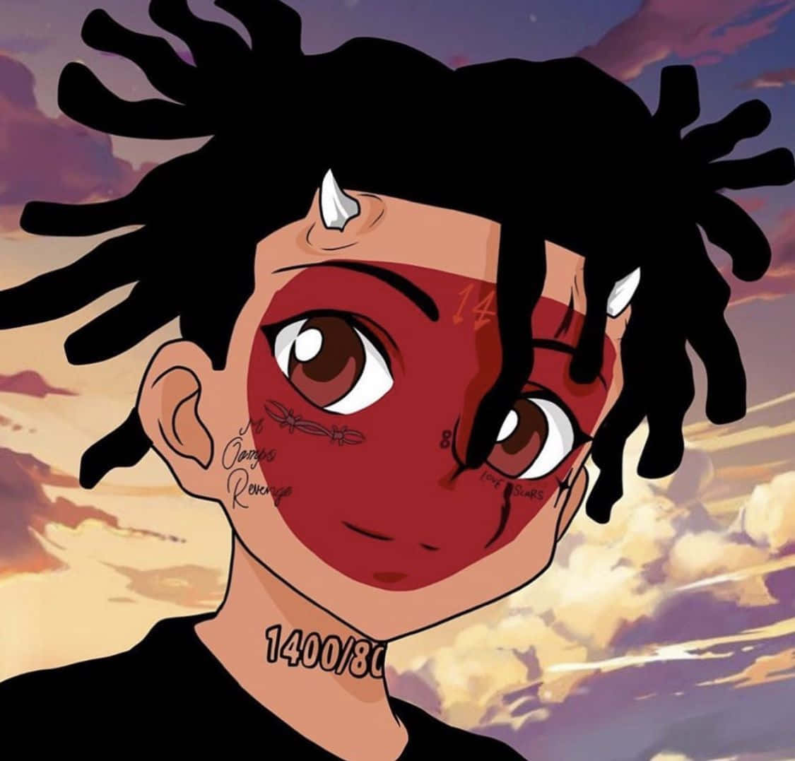 anime rapper, red face tattoos, horns, SD Desktop Wallpaper