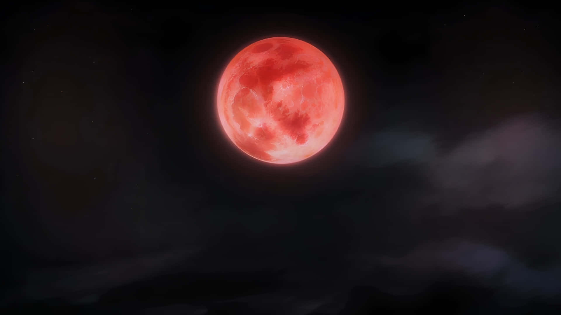 Red Moon, dark sky, wispy clouds, Full HD Desktop Wallpaper