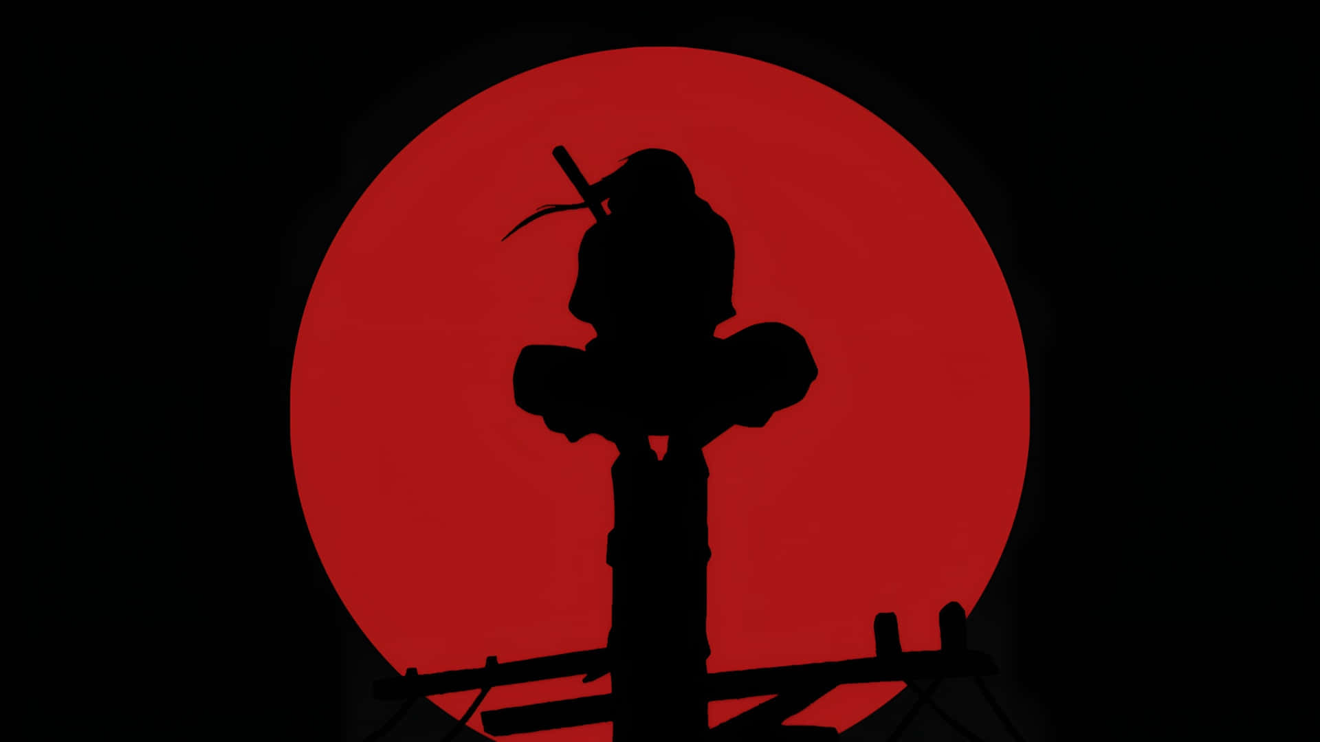 Anime Red Moon, samurai warrior, tower, Full HD Desktop Wallpaper
