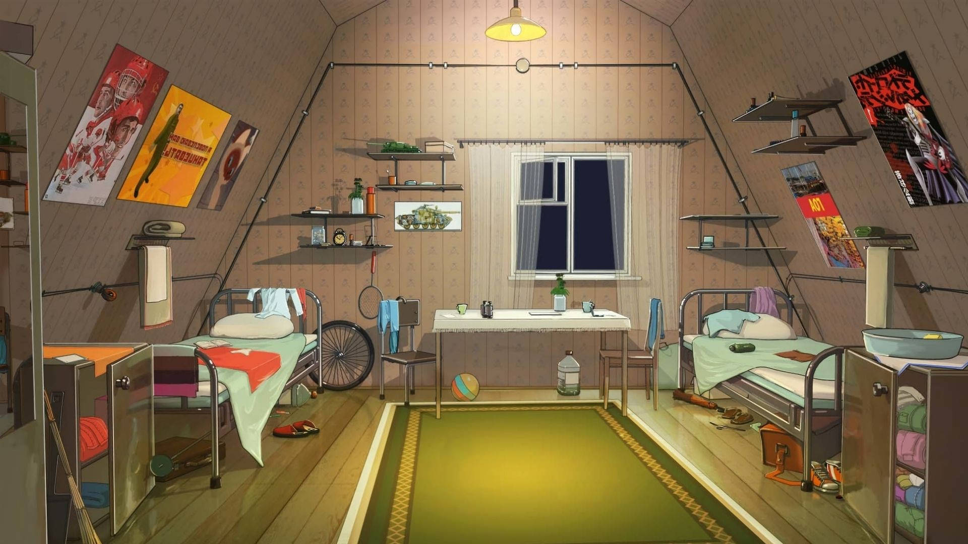 Anime Enthusiast's Personal Space, attic bedroom, sloped wooden ceiling, Full HD Desktop Wallpaper