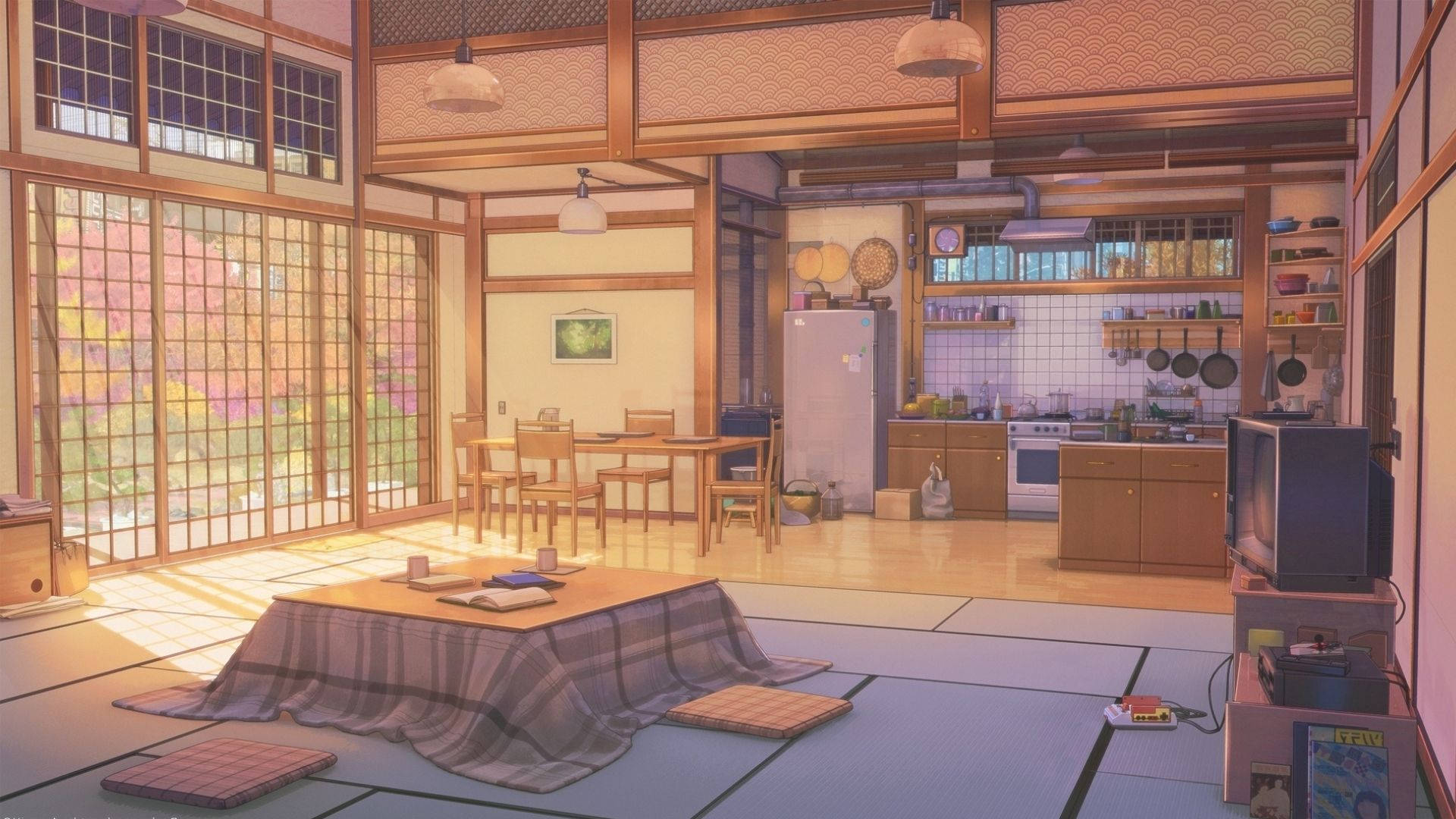 shoji screens, tatami room, low table, Full HD Desktop Wallpaper