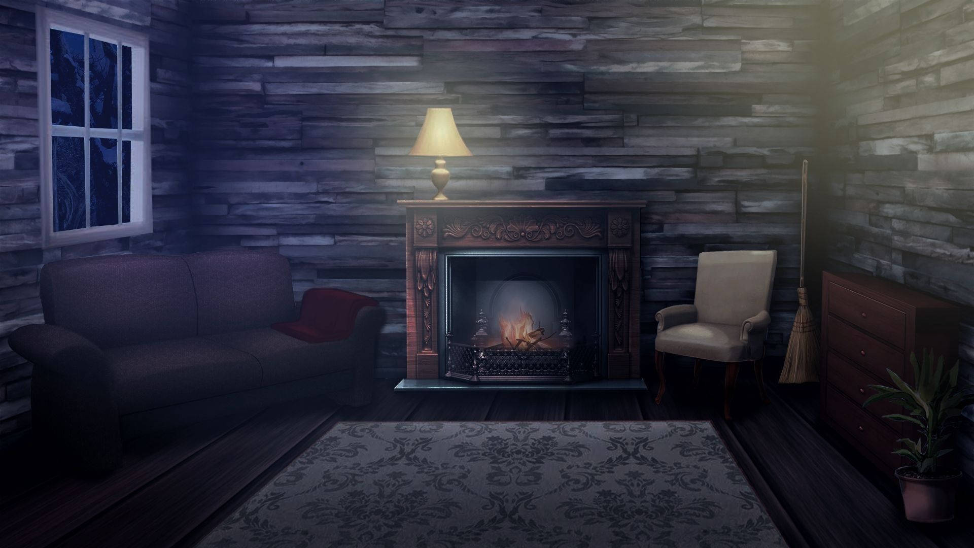 Anime Room, fireplace, cabin living room, Full HD Desktop Wallpaper