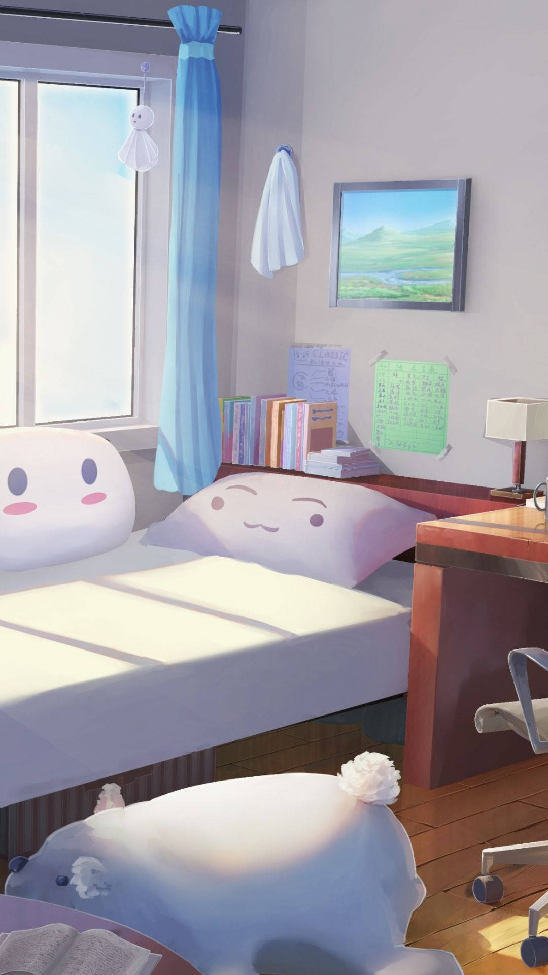 Adorable Anime Room, soft sunlight, cozy bedroom, Full HD Phone Wallpaper