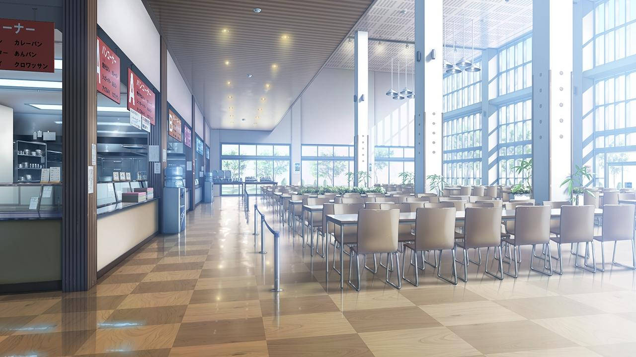 Anime School Scenery, college cafeteria, checkered floors, HD Desktop Wallpaper