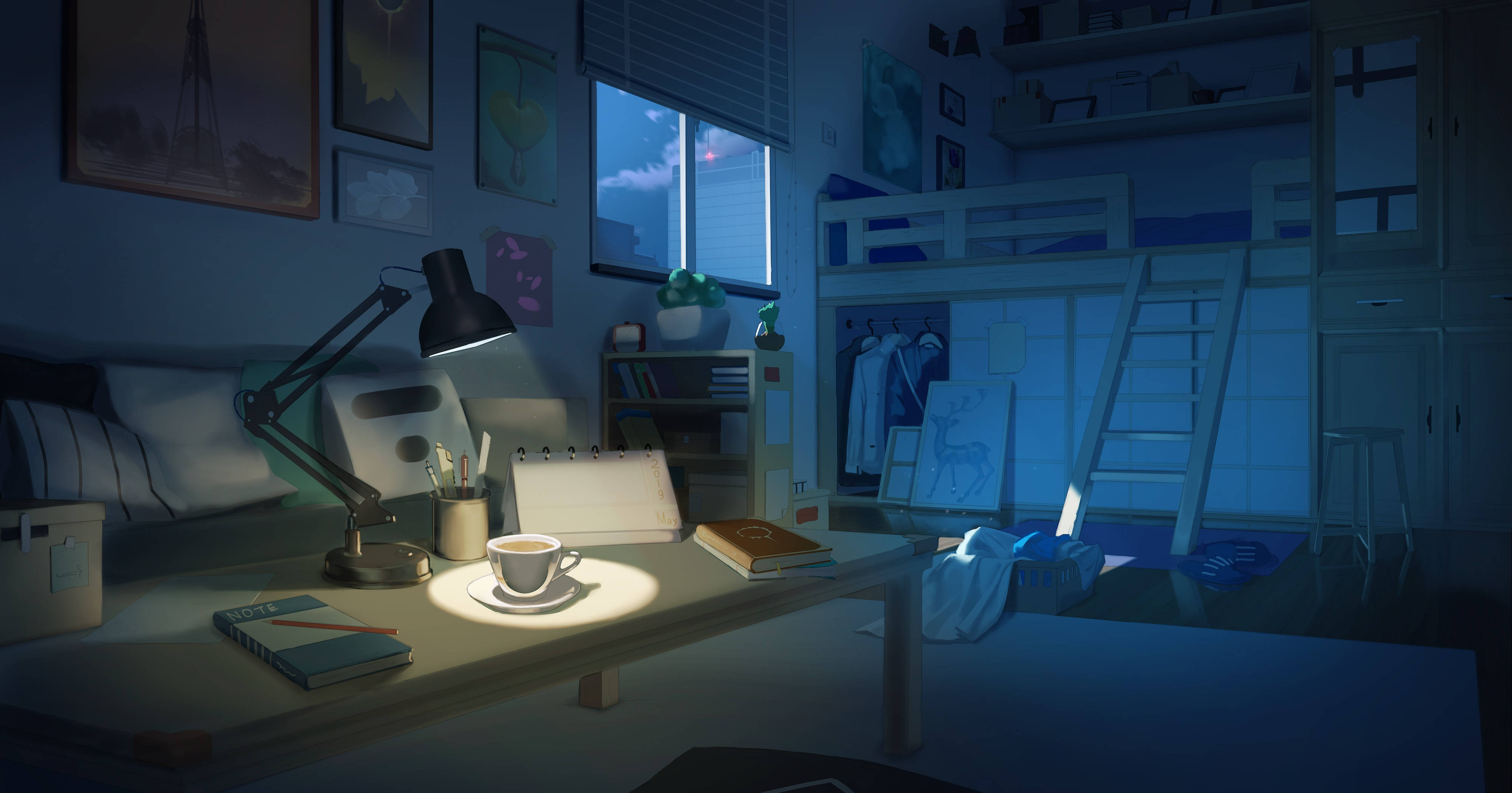 Anime Loof, bedroom, night, 4K Desktop Wallpaper