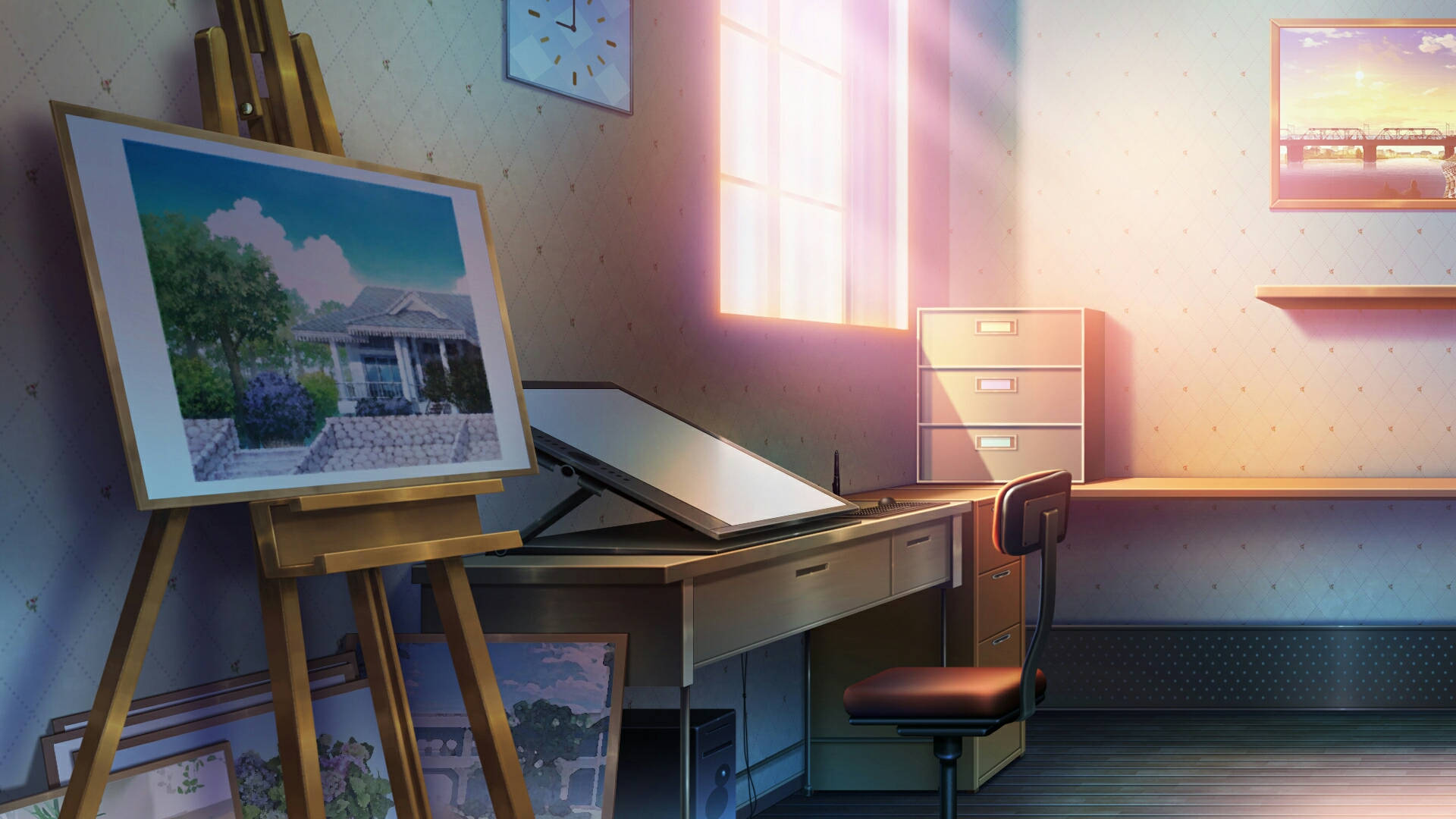 anime painting, bedroom, sunlight, Full HD Desktop Wallpaper