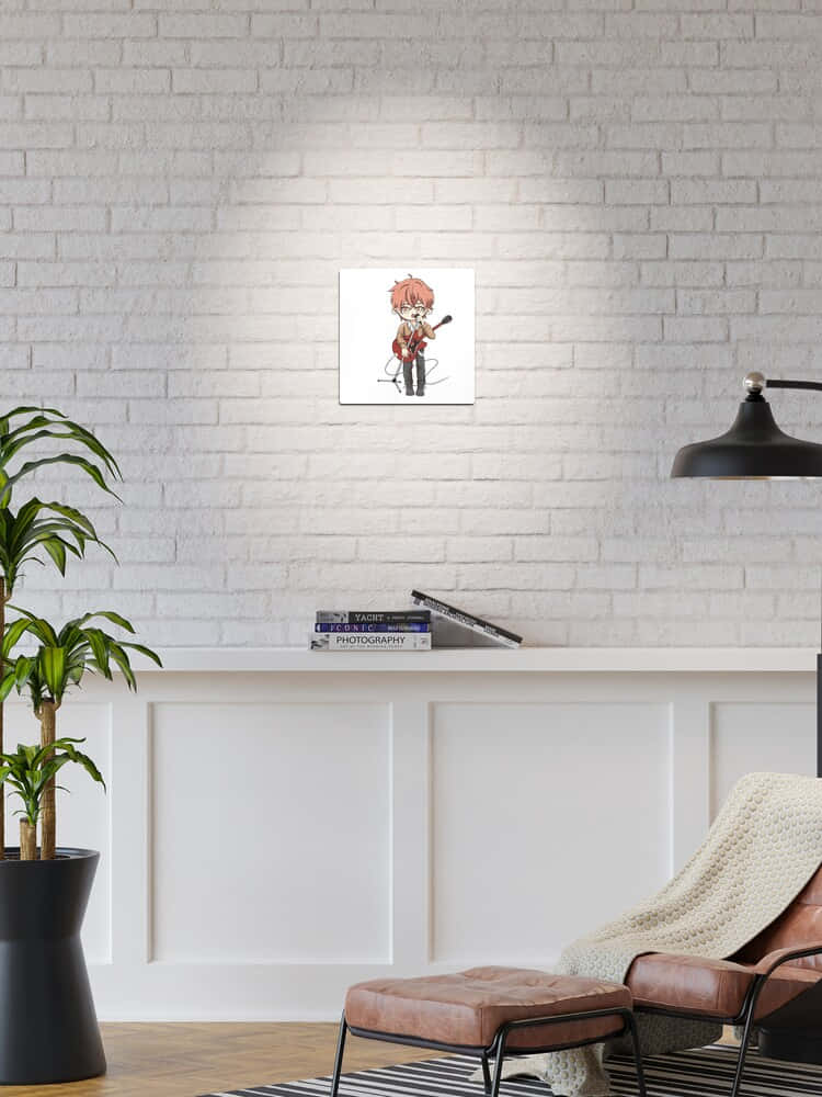 red-haired guitarist, white brick wall, white shelf, SD Phone Wallpaper
