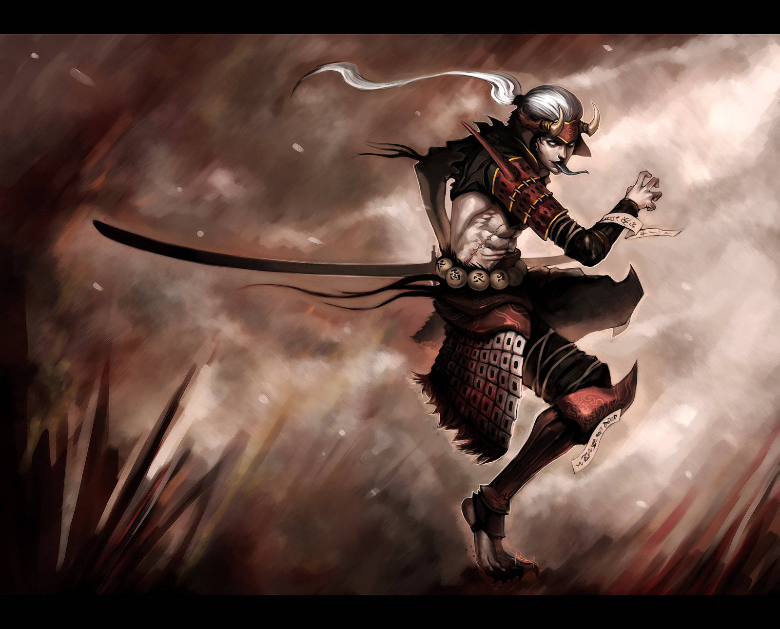 anime samurai, sword, stormy battlefield, HD Desktop Wallpaper
