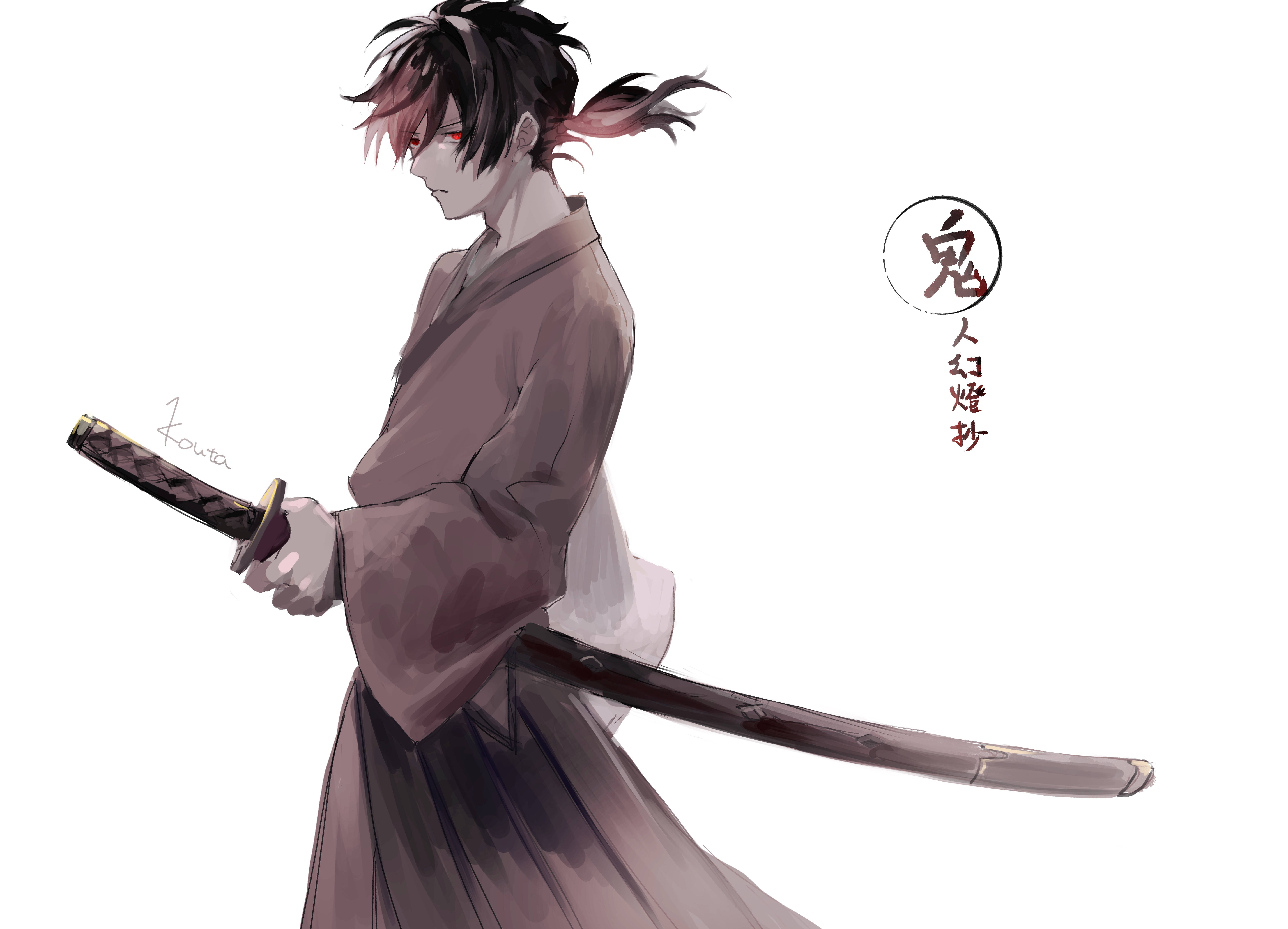 Anime Samurai Sword, samurai, red eyes, 5K Desktop Wallpaper