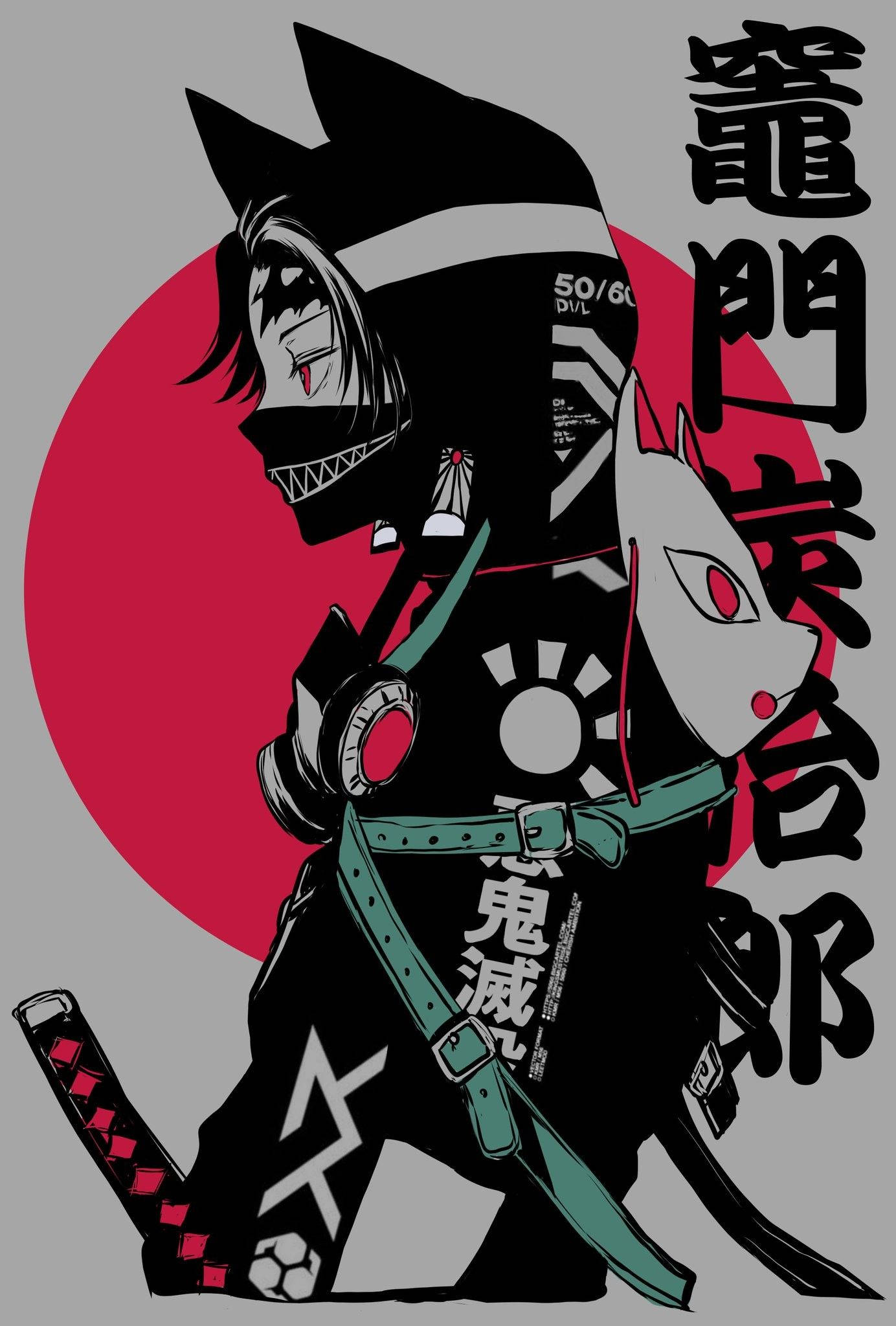 Anime Samurai, fox mask, katana, Full HD Phone Wallpaper