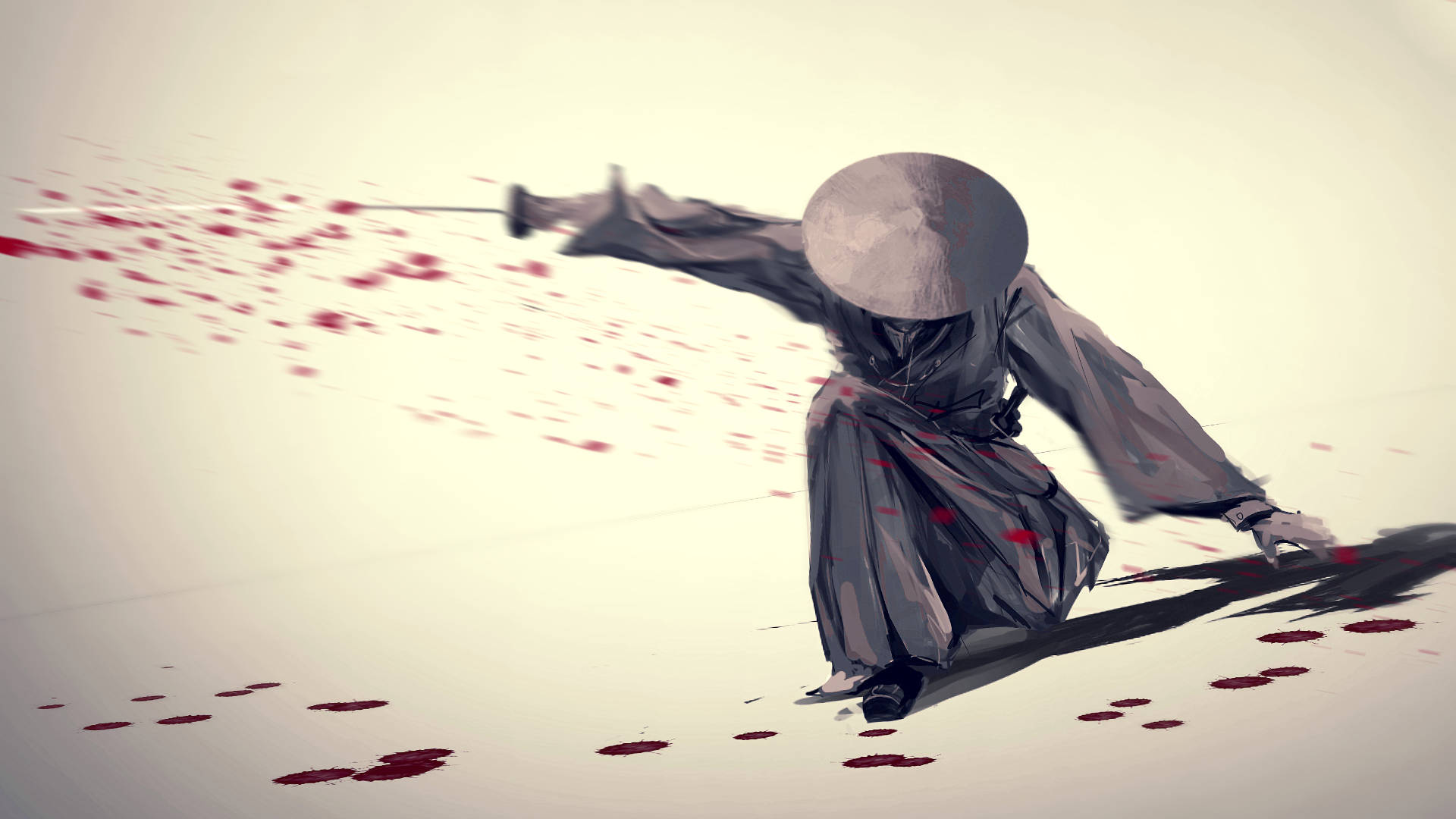 Anime Samurai, grey robes, red splatters, Full HD Desktop Wallpaper