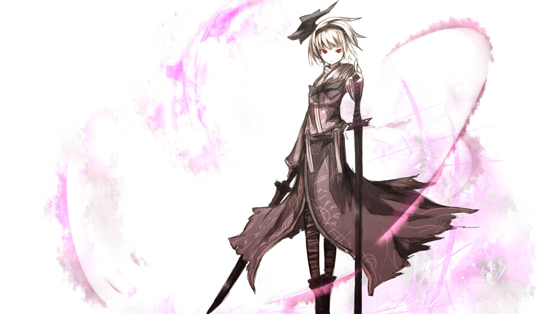 anime samurai, white hair, red eyes, Full HD Desktop Wallpaper