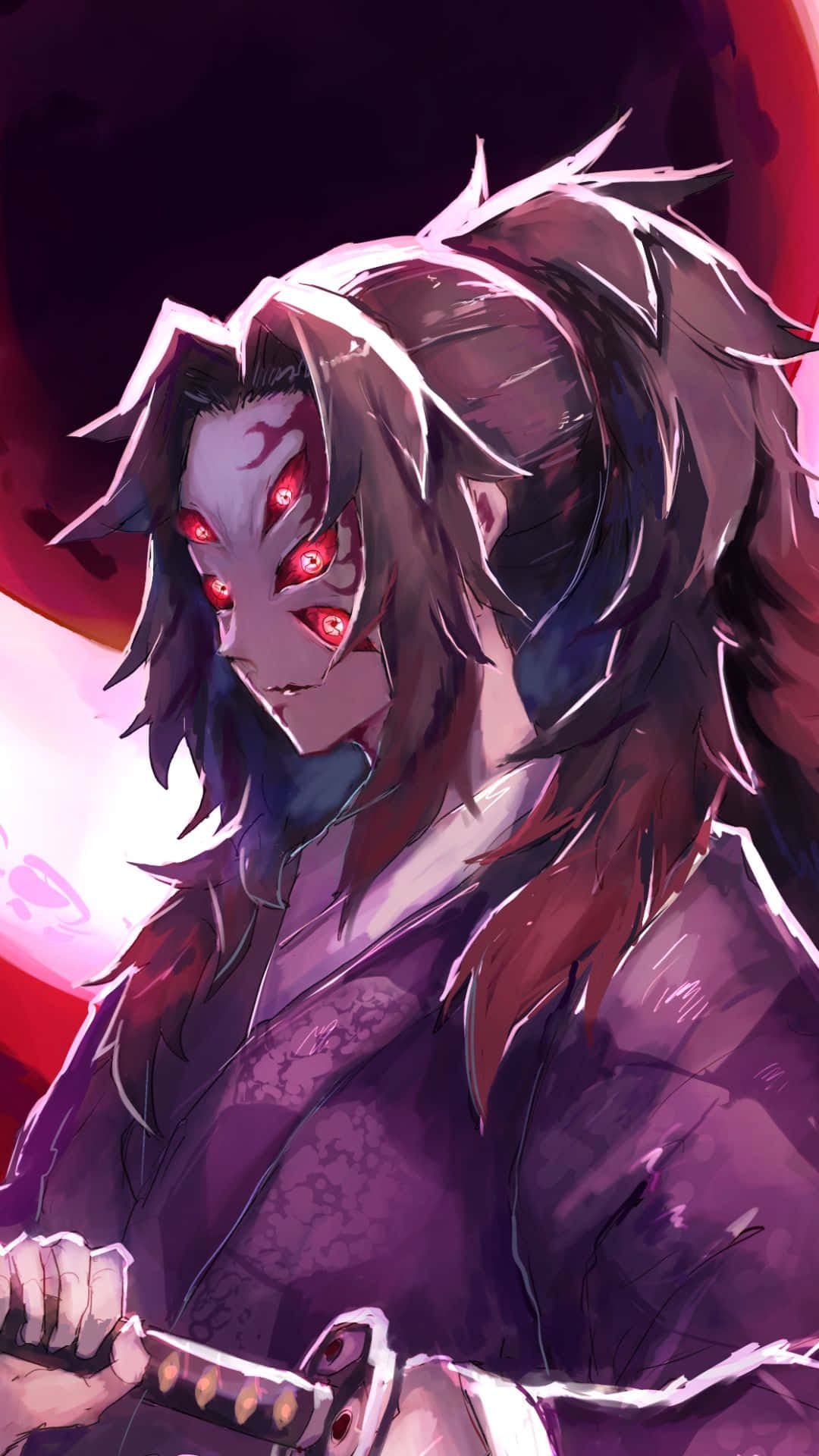 anime demon, glowing red eyes, spiky dark hair, Full HD Phone Wallpaper