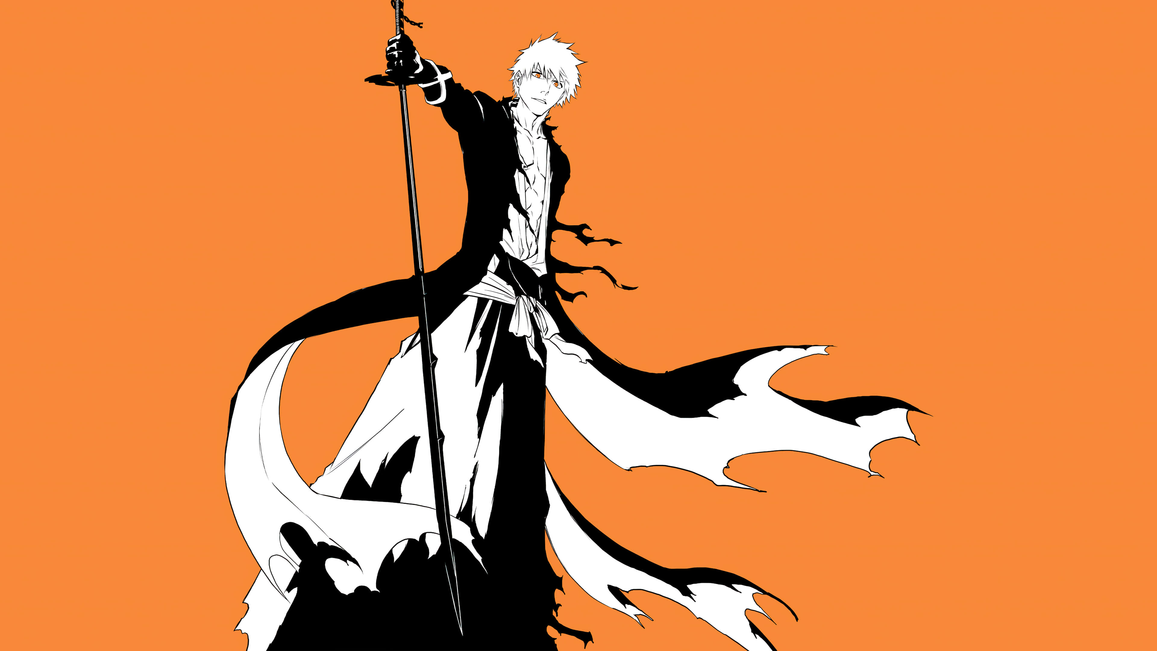 Anime Samurai, white hair, black and white robes, 4K Desktop Wallpaper