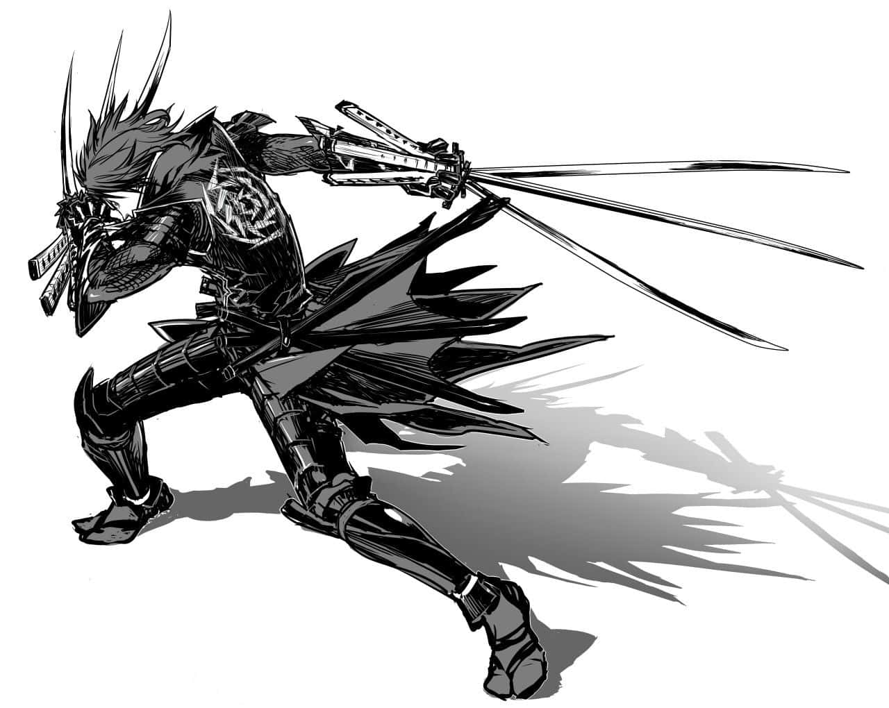 Black and White Samurai, spiked armor, multiple swords, HD Desktop Wallpaper