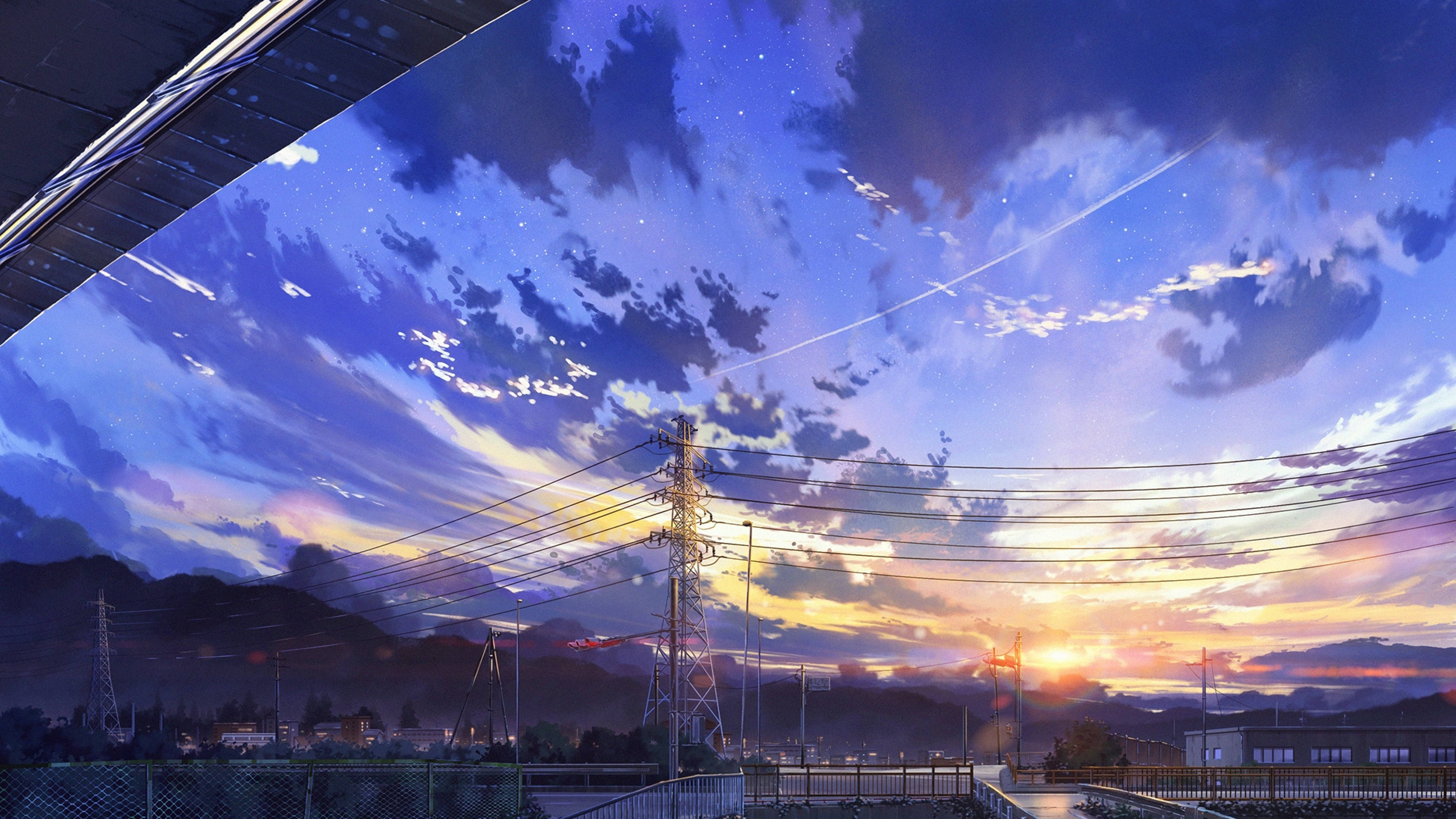 anime scenery 4K, sunset, rural landscape, 4K Desktop Wallpaper