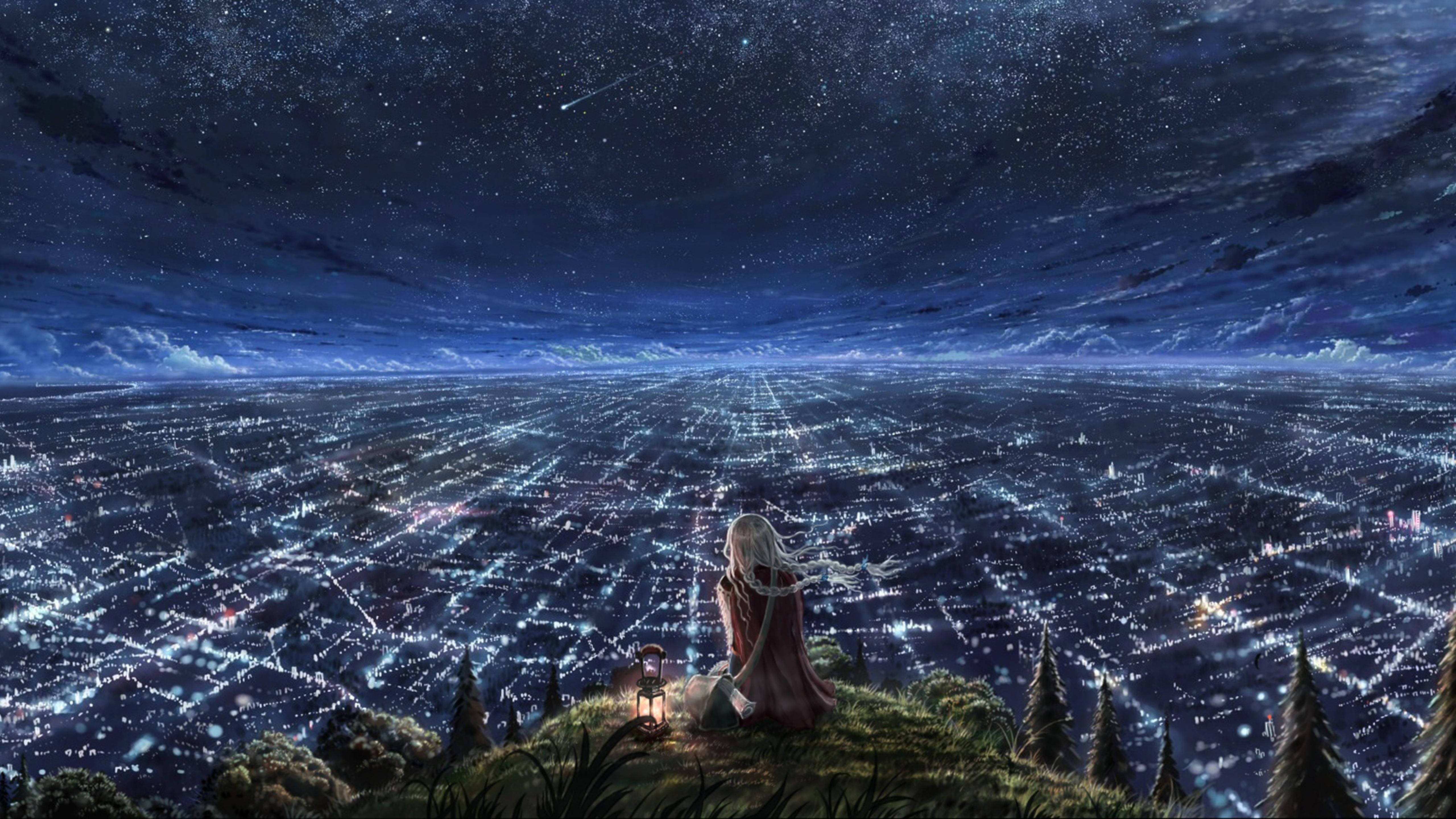 Japanese landscape, lone figure, white hair, 5K Desktop Wallpaper