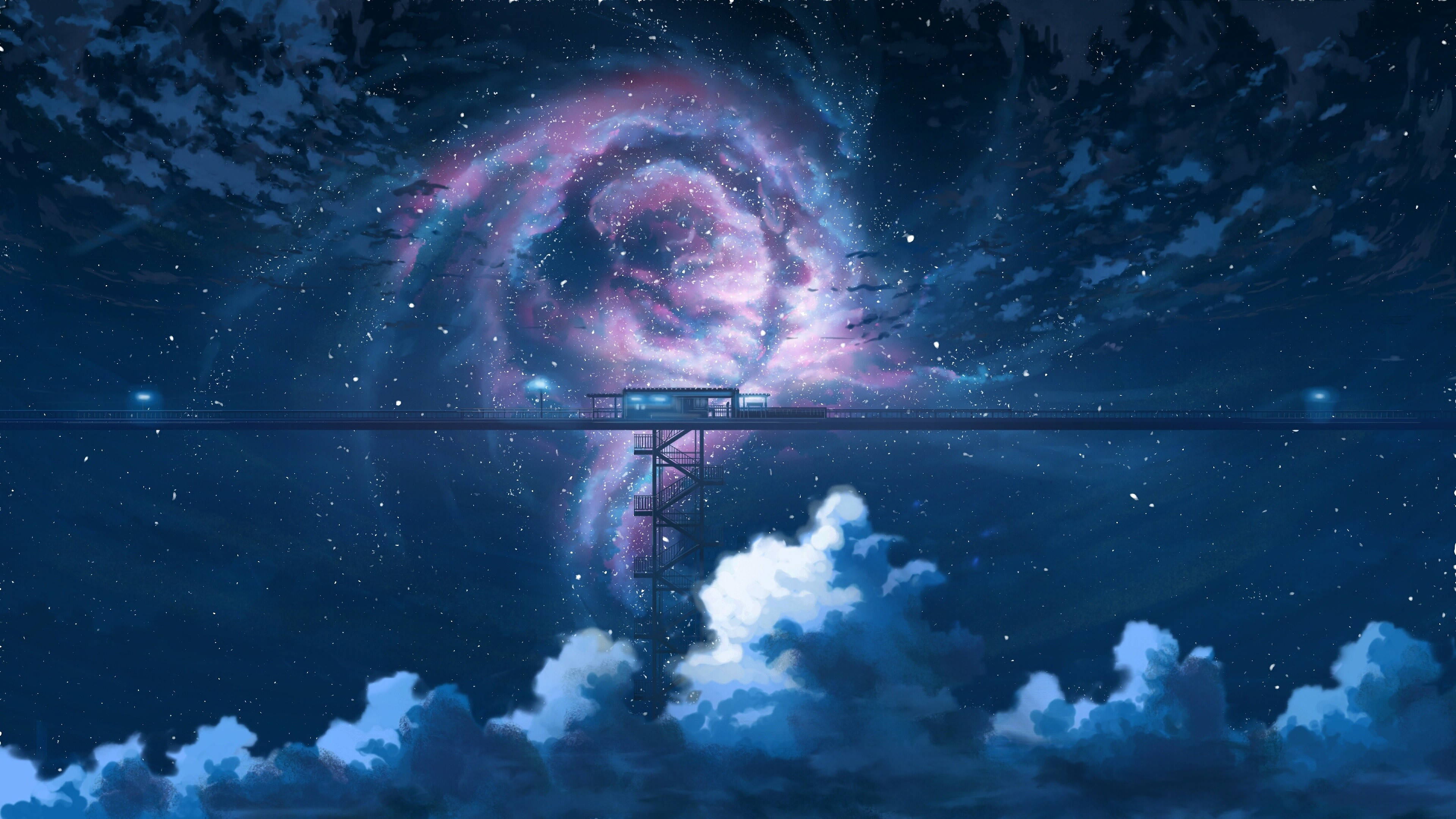 Anime Scenery 4K, swirly stars, cosmic nebula, 4K Desktop Wallpaper