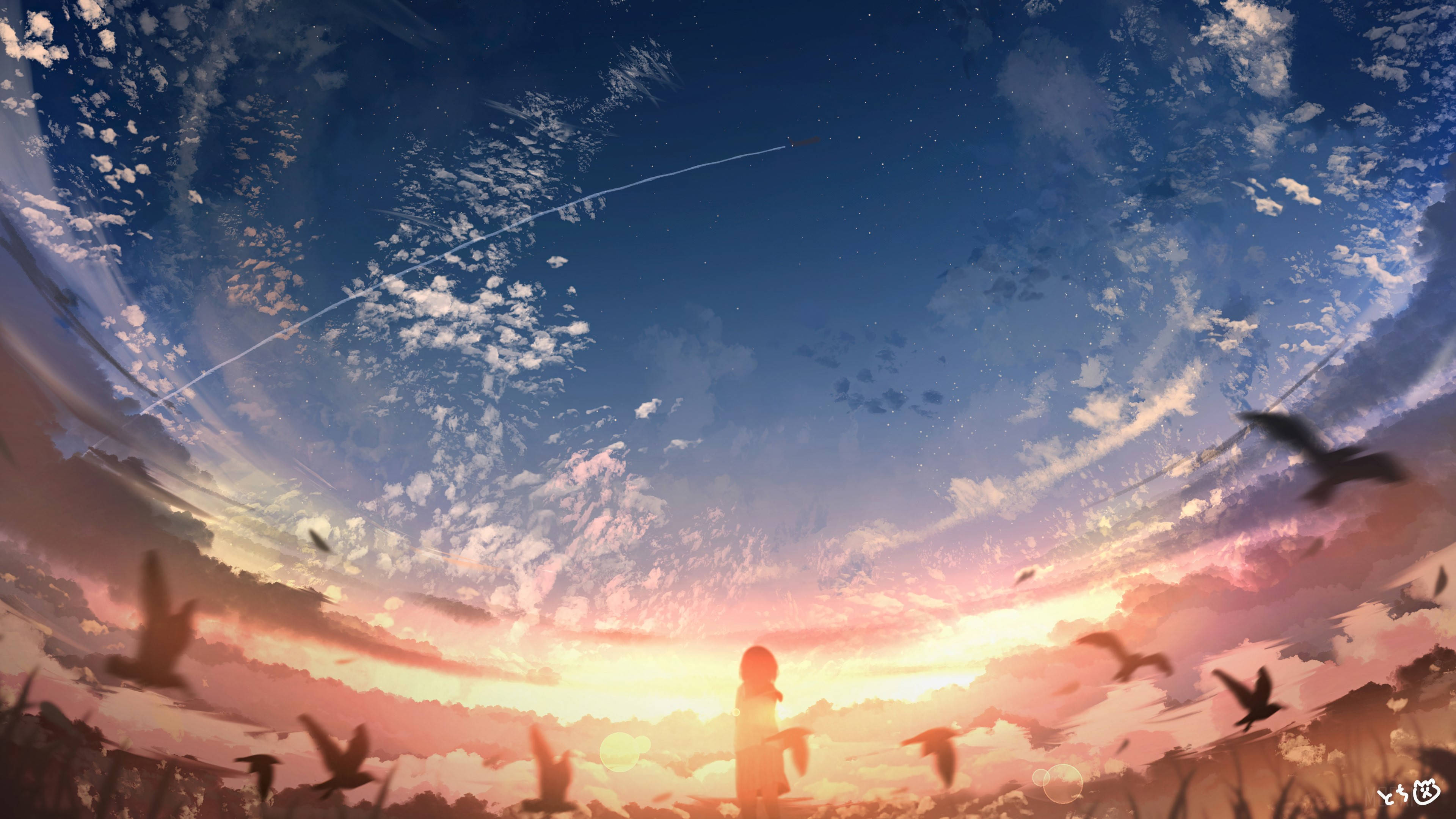Anime Scenery 4K, vibrant sunset sky, field, 4K Desktop Wallpaper