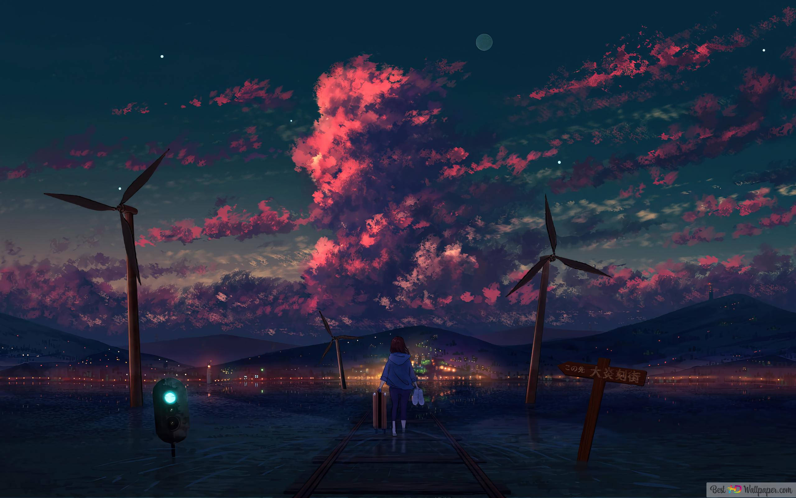 Anime Scenery 4K, twilight, railway track, 2K Desktop Wallpaper