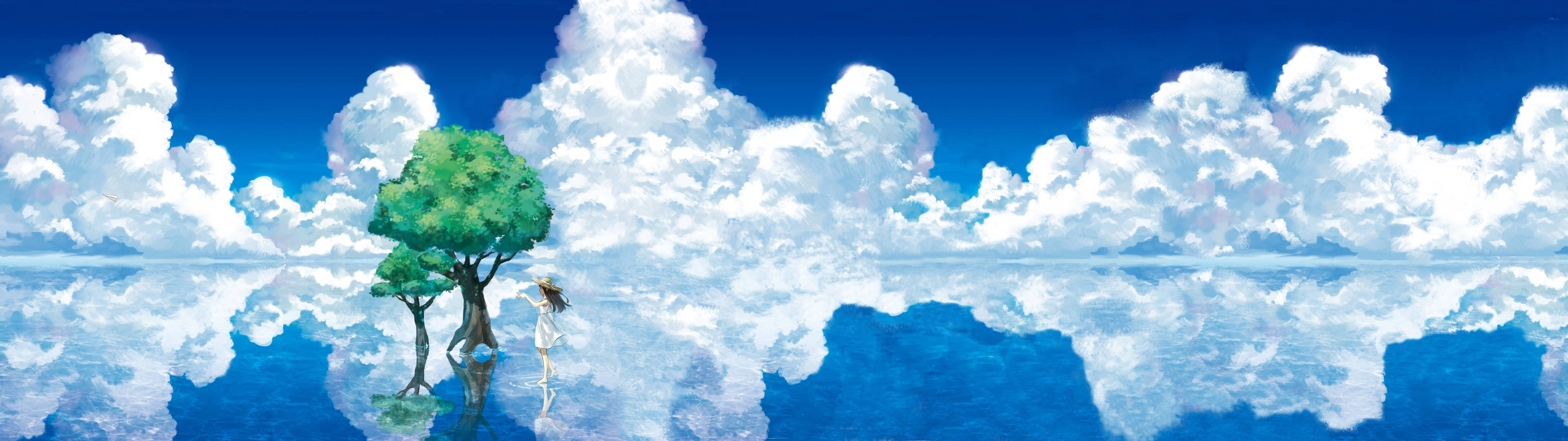 Anime Scenery 4K, 3840 x 1080, green tree, 4K Desktop Wallpaper