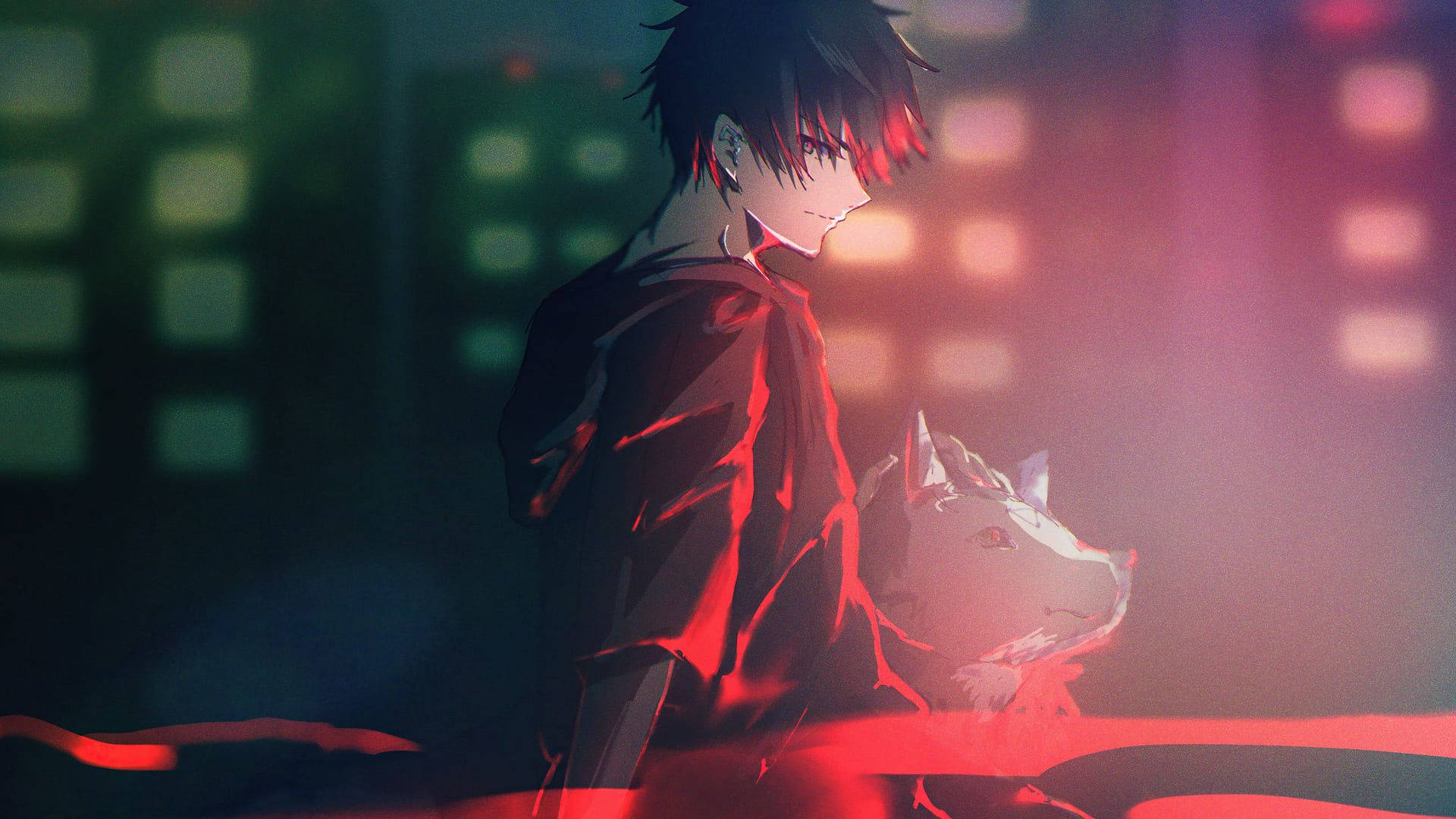 4K manga, red-tinted hair, glowing white fox, Full HD Desktop Wallpaper