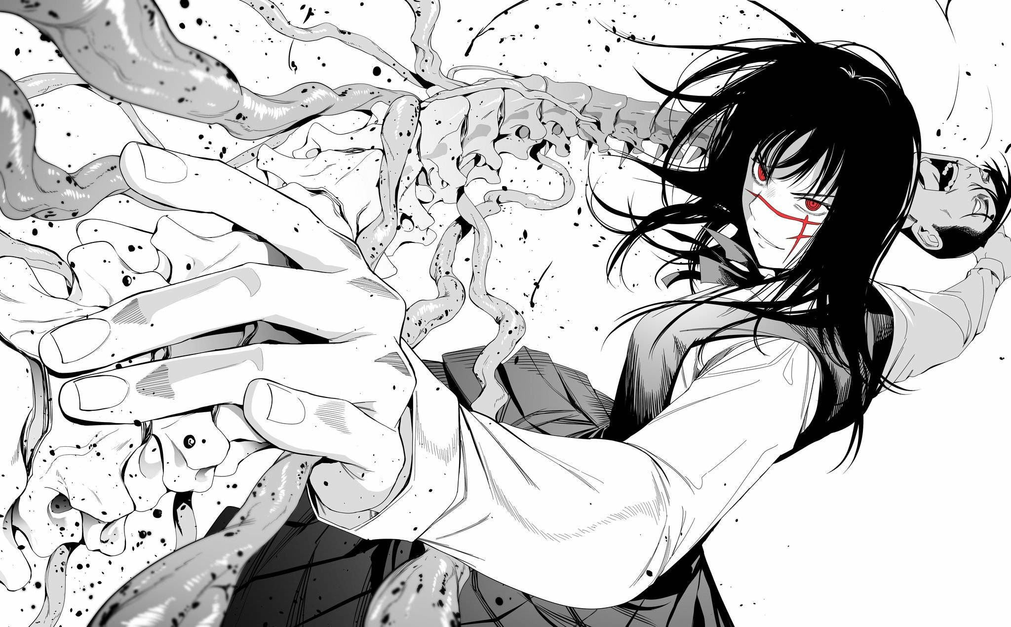 4K manga, anime girl, red eyes, Full HD Desktop Wallpaper