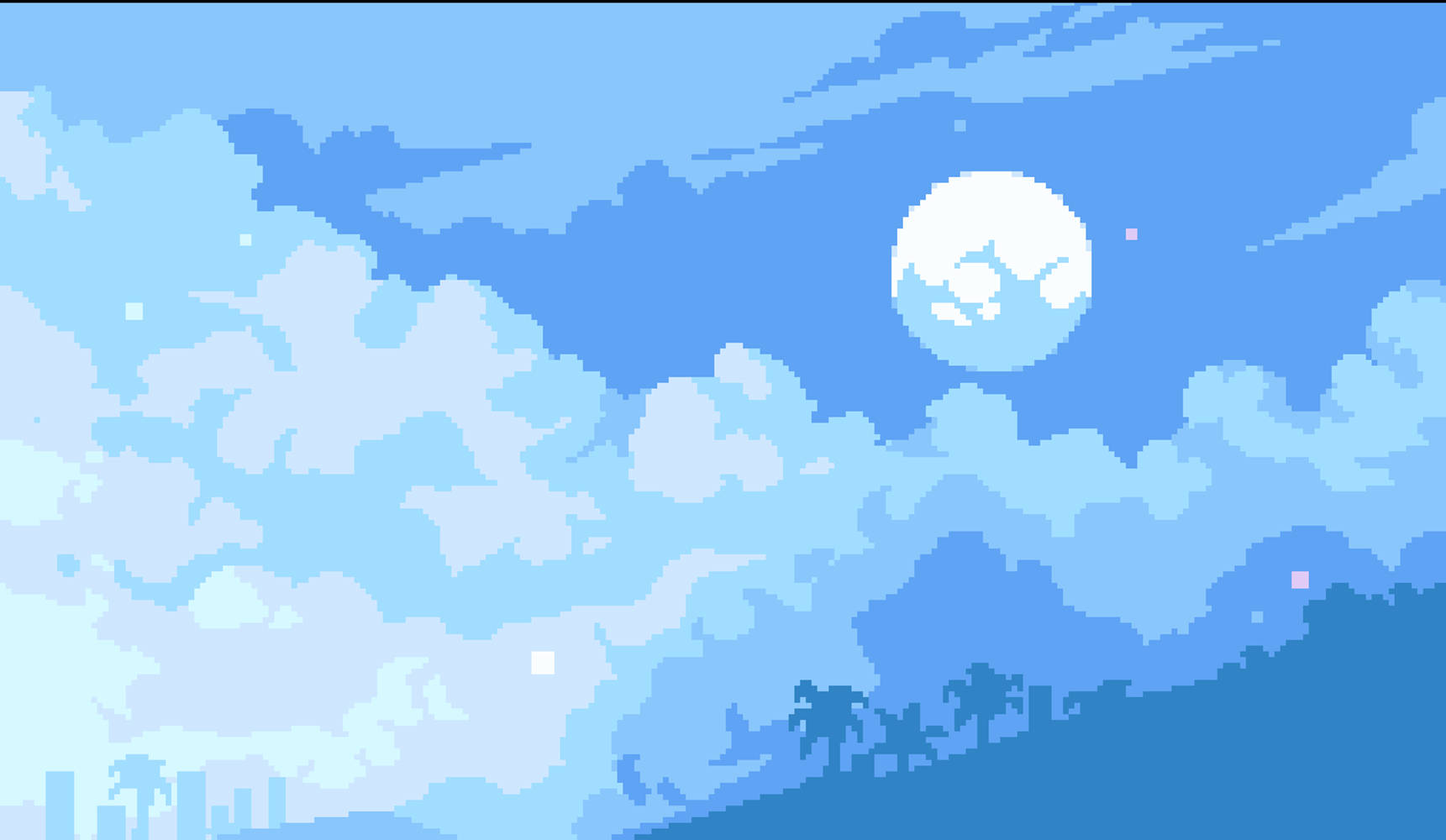 blue anime sky, full moon, soft clouds, HD Desktop Wallpaper