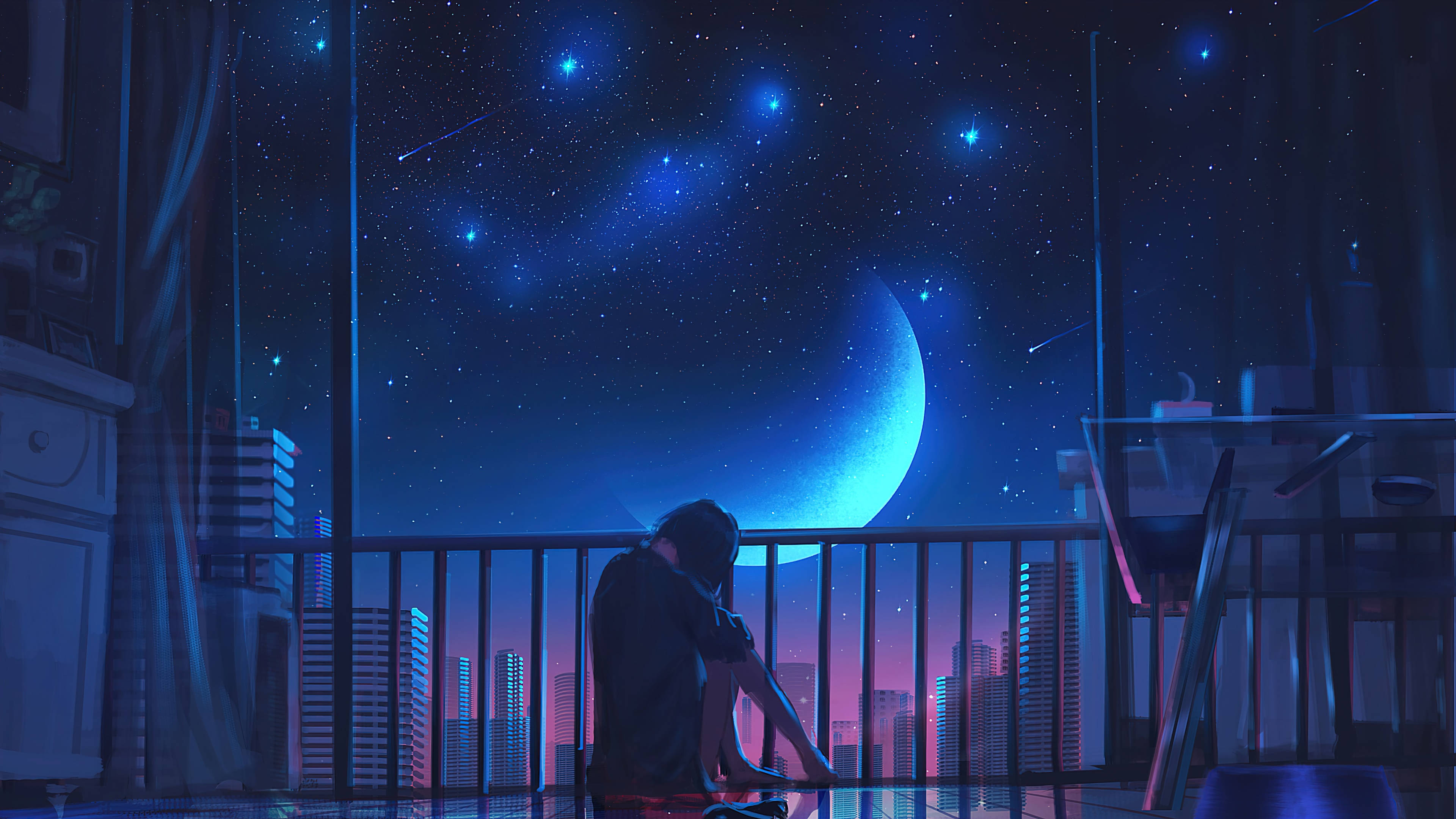 Moon, 4K, anime girl, 4K Desktop Wallpaper