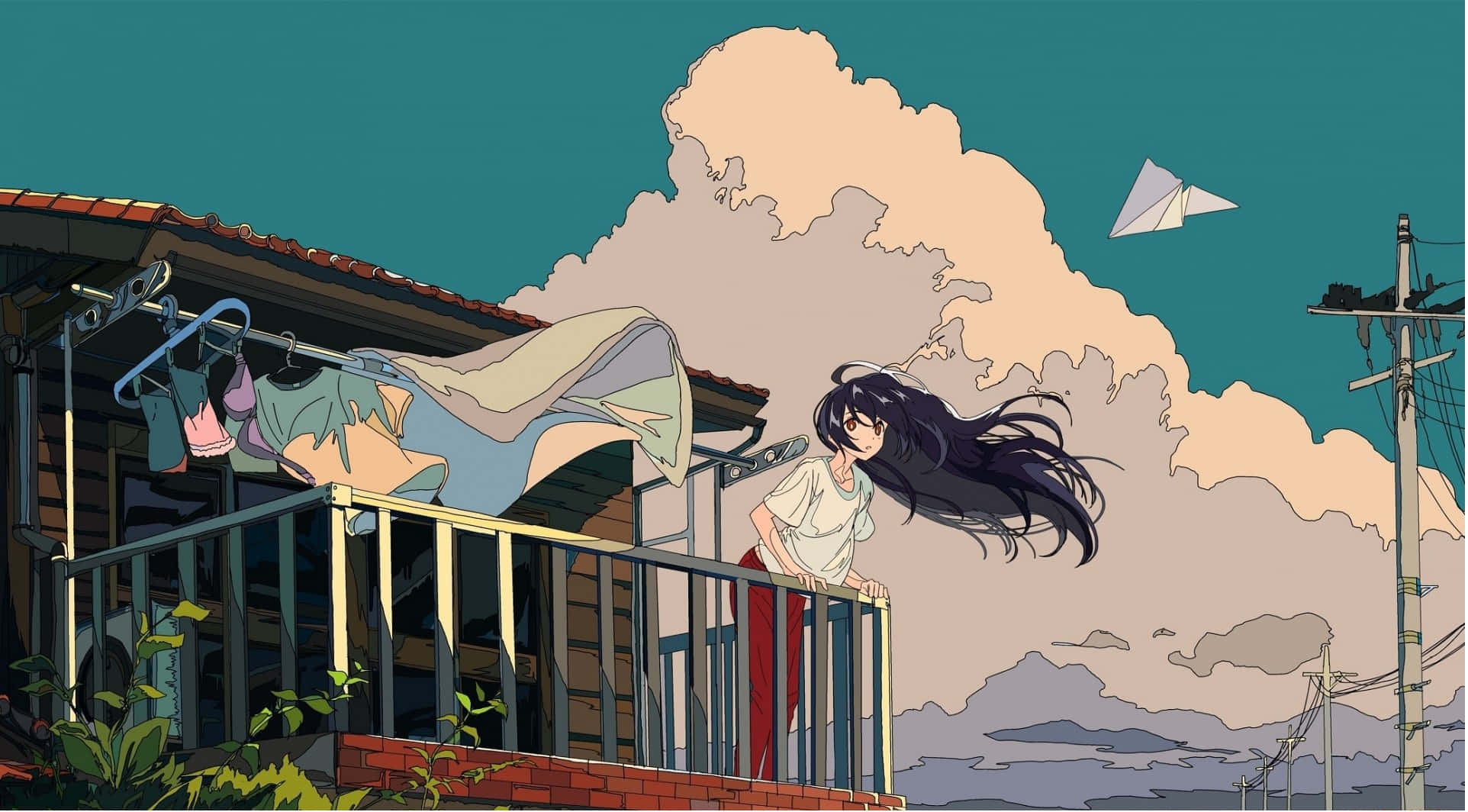 90s anime, anime girl, long dark hair, Full HD Desktop Wallpaper