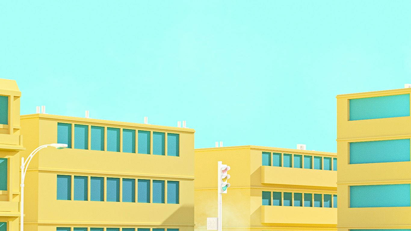 Anime School Scenery, yellow aesthetic, pastel yellow buildings, HD Desktop Wallpaper