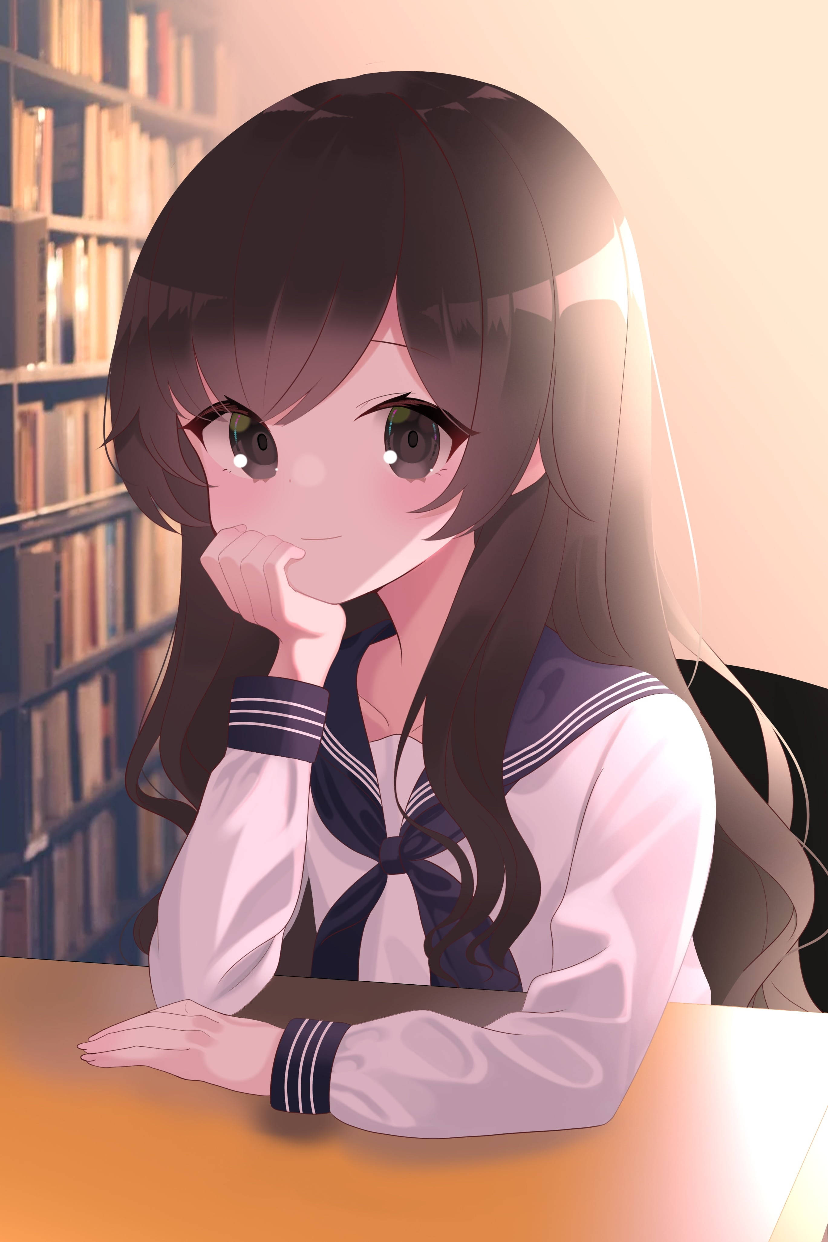 anime school scenery, kawaii girl, sailor uniform, 4K Phone Wallpaper