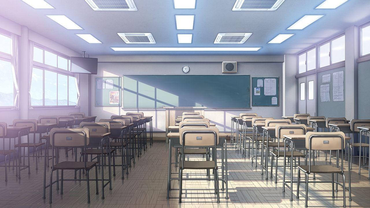 Anime School Scenery, empty classroom, sunlight, HD Desktop Wallpaper