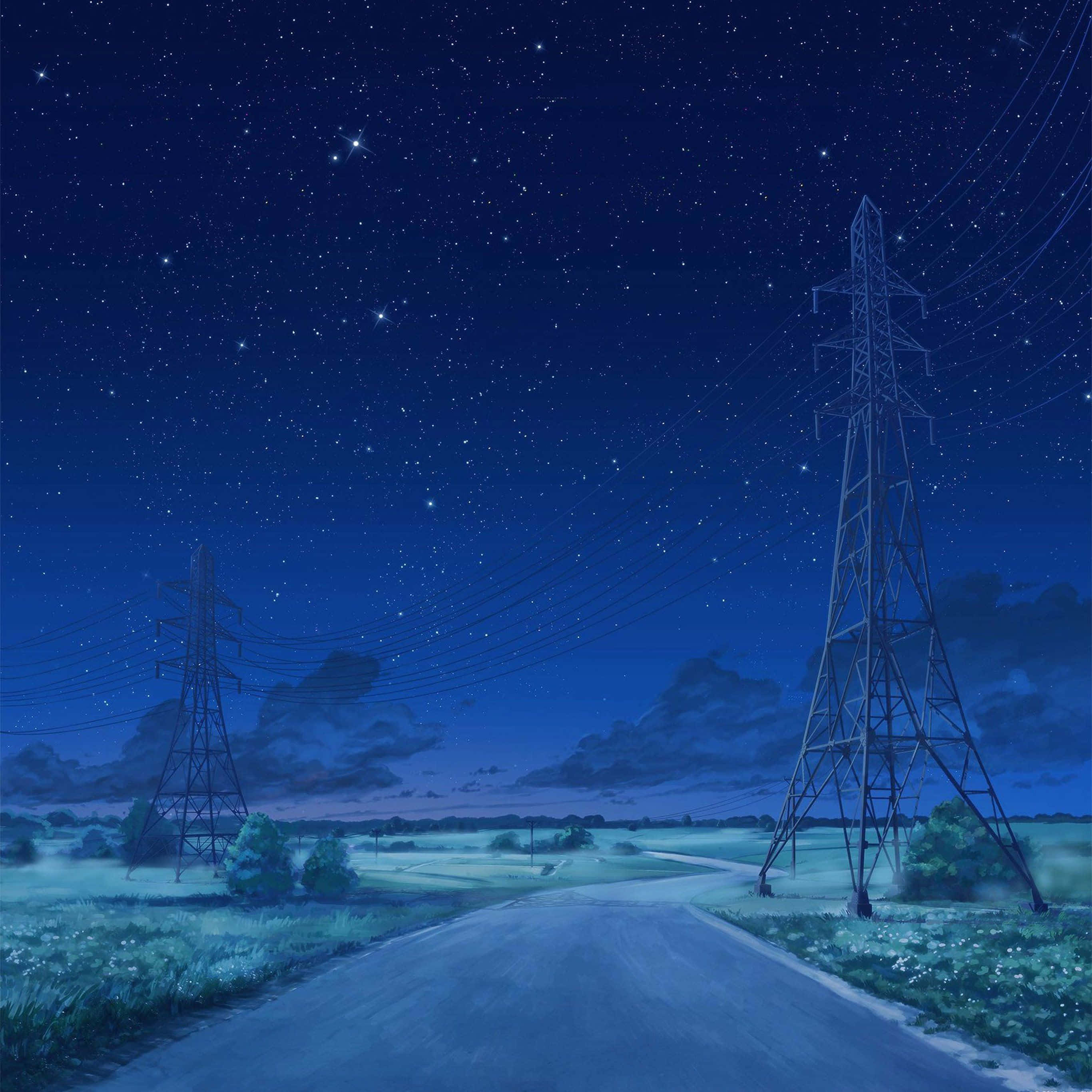 rural road, night, starry sky, 2K Desktop Wallpaper