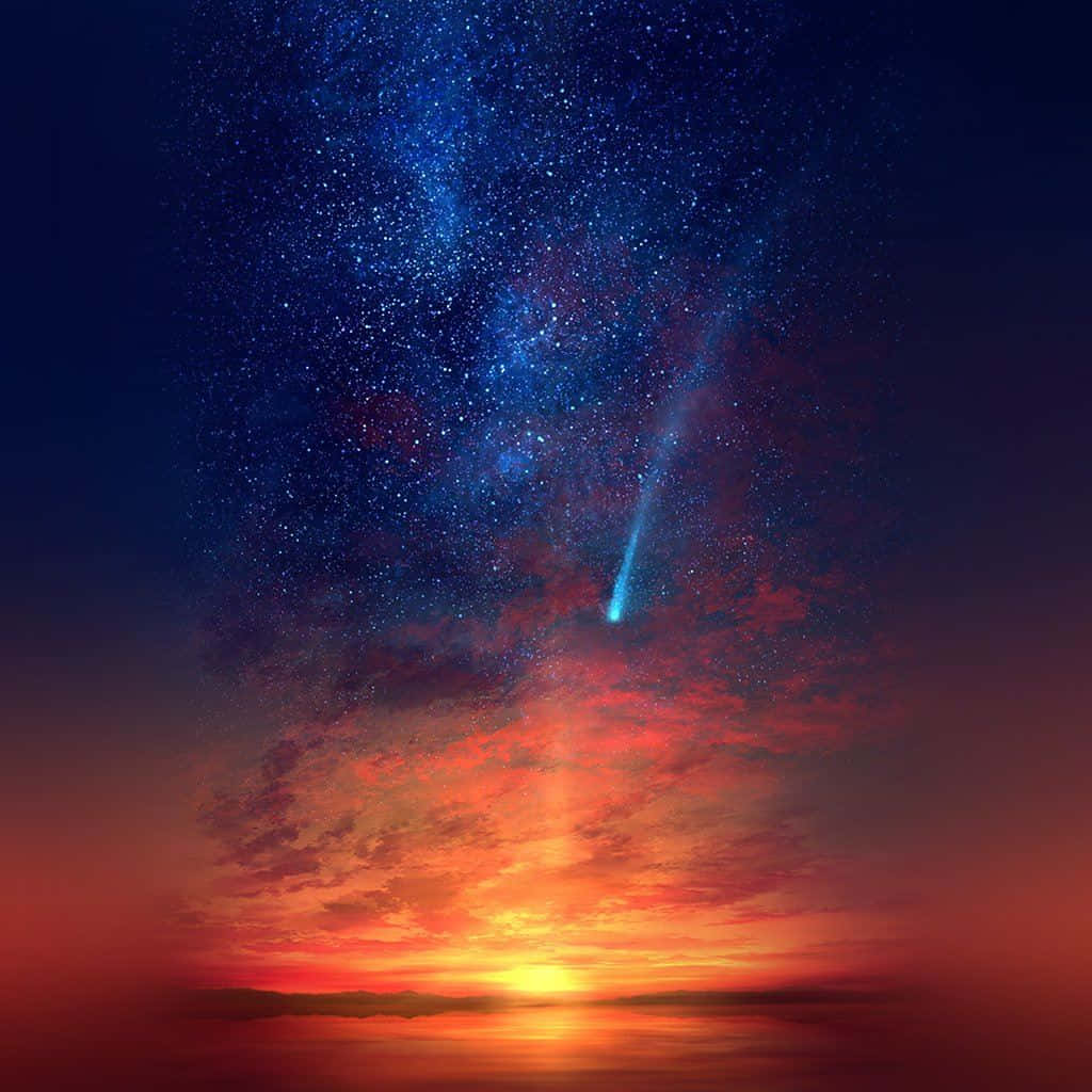Anime Sunset Sky Shooting Star, celestial comet, vibrant twilight sky, SD Desktop Wallpaper