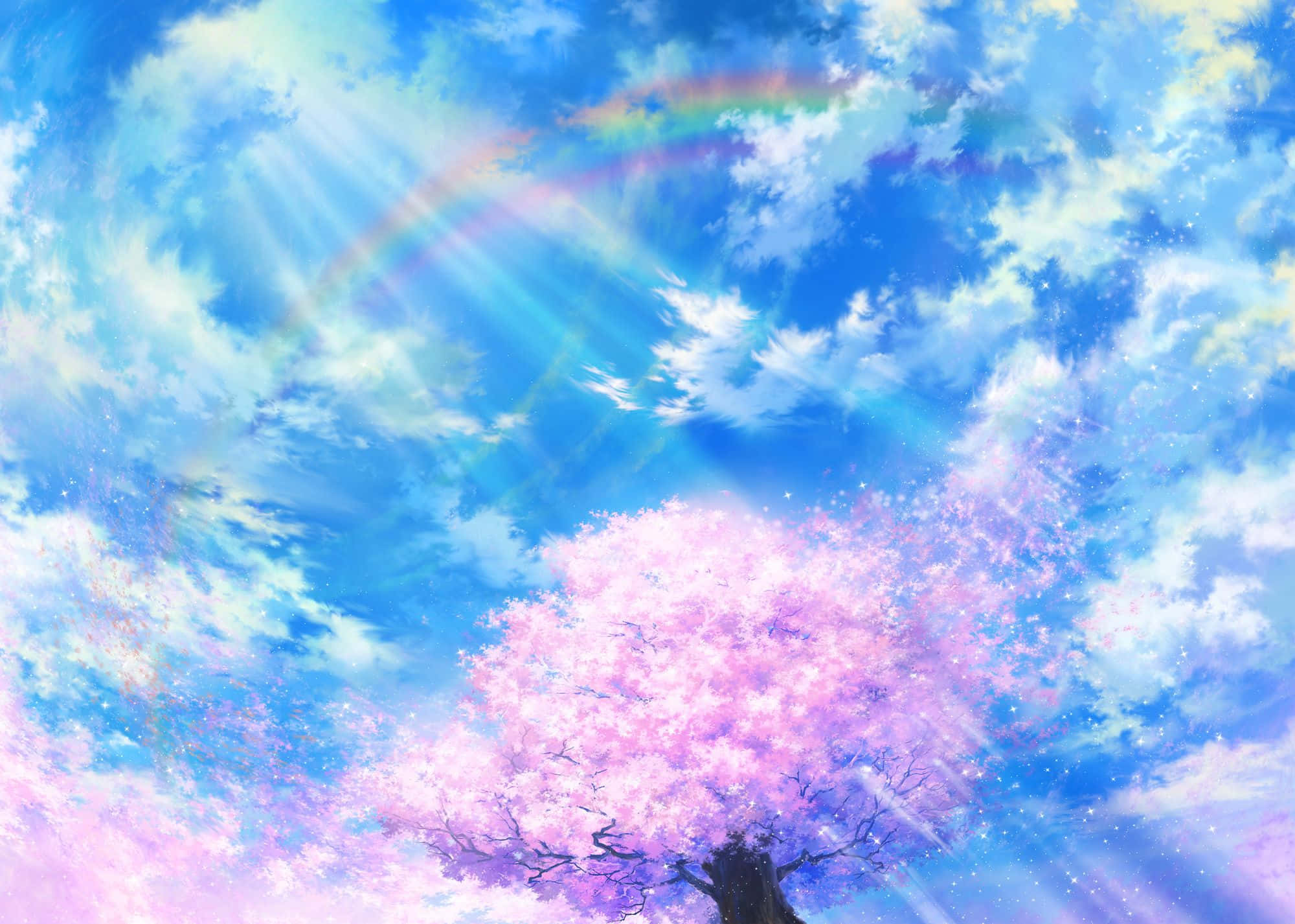 anime sky, vibrant blue sky, rainbow, Full HD Desktop Wallpaper