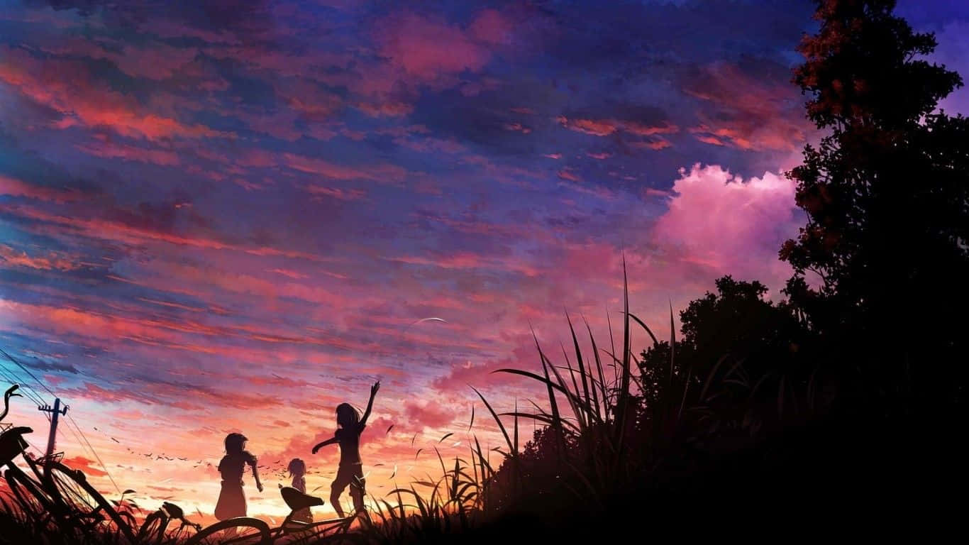 Anime Sky, Pink Purple Anime Sky, vibrant twilight sky, HD Desktop Wallpaper