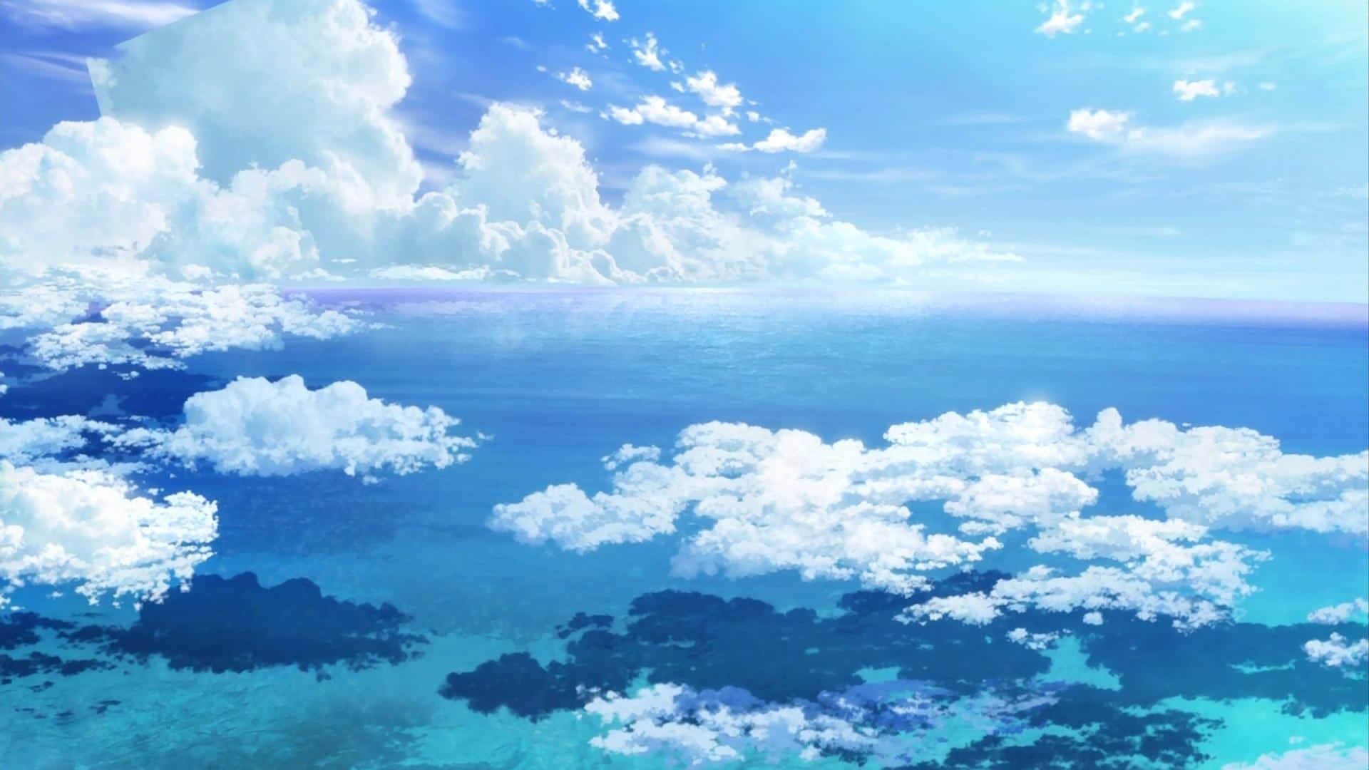 Anime Sky, ocean, fluffy white clouds, Full HD Desktop Wallpaper