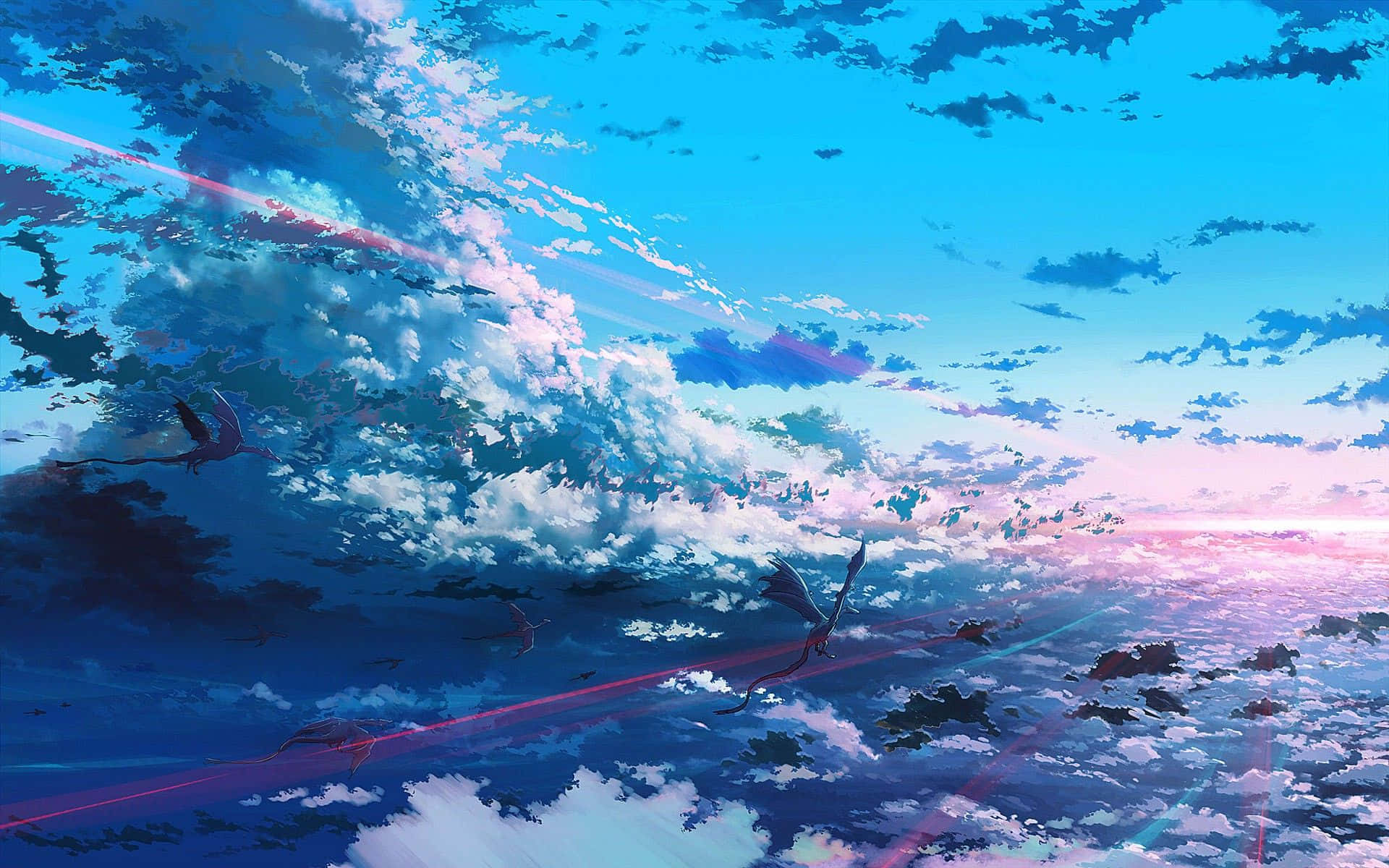 Anime Sky, purple blue, pink and blue light, Full HD Desktop Wallpaper
