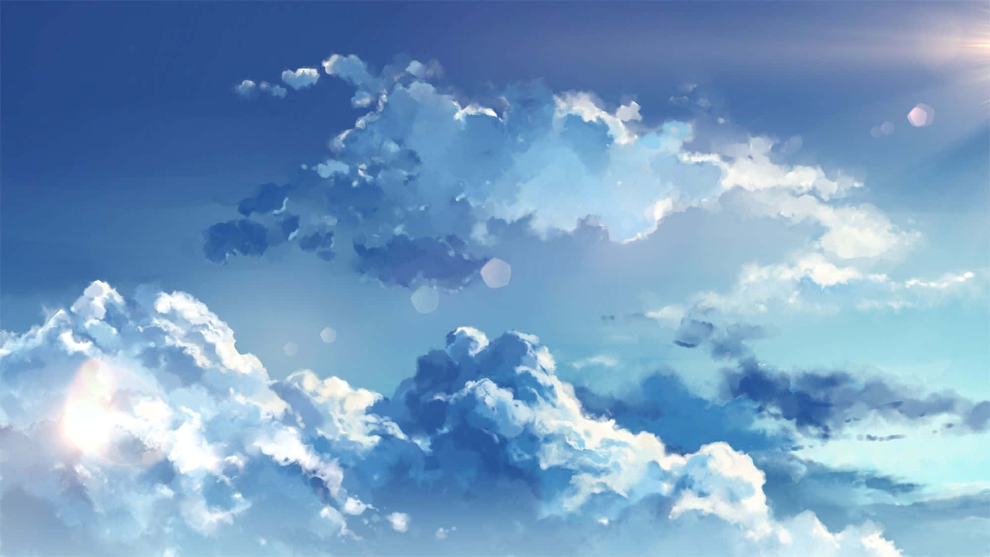 Anime Sky, vast blue sky, fluffy white clouds, Full HD Desktop Wallpaper