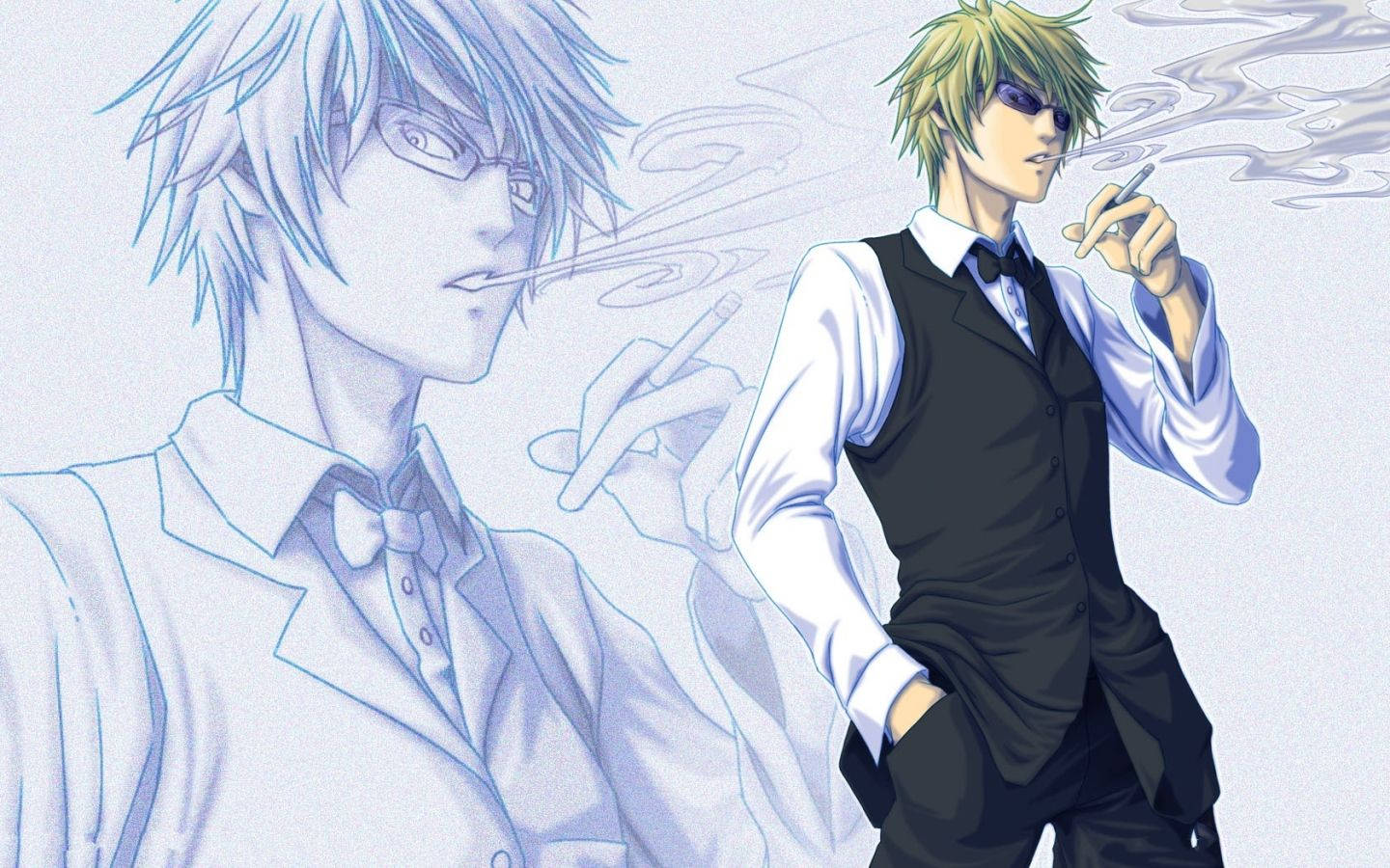 cool smoking anime boy, Chill Vibes, two anime men, HD Desktop Wallpaper