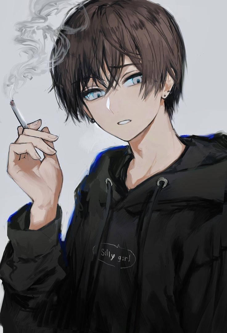 anime boy, blue eyes, cigarette, SD Phone Wallpaper