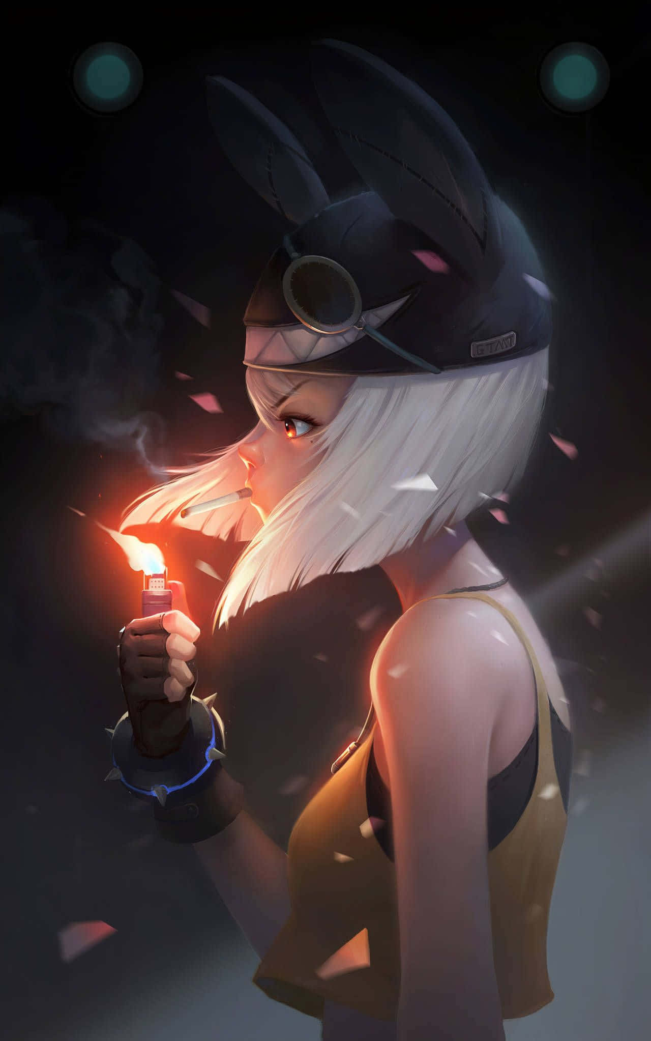 anime hat girl, white-haired anime girl, black bunny hat, Full HD Phone Wallpaper