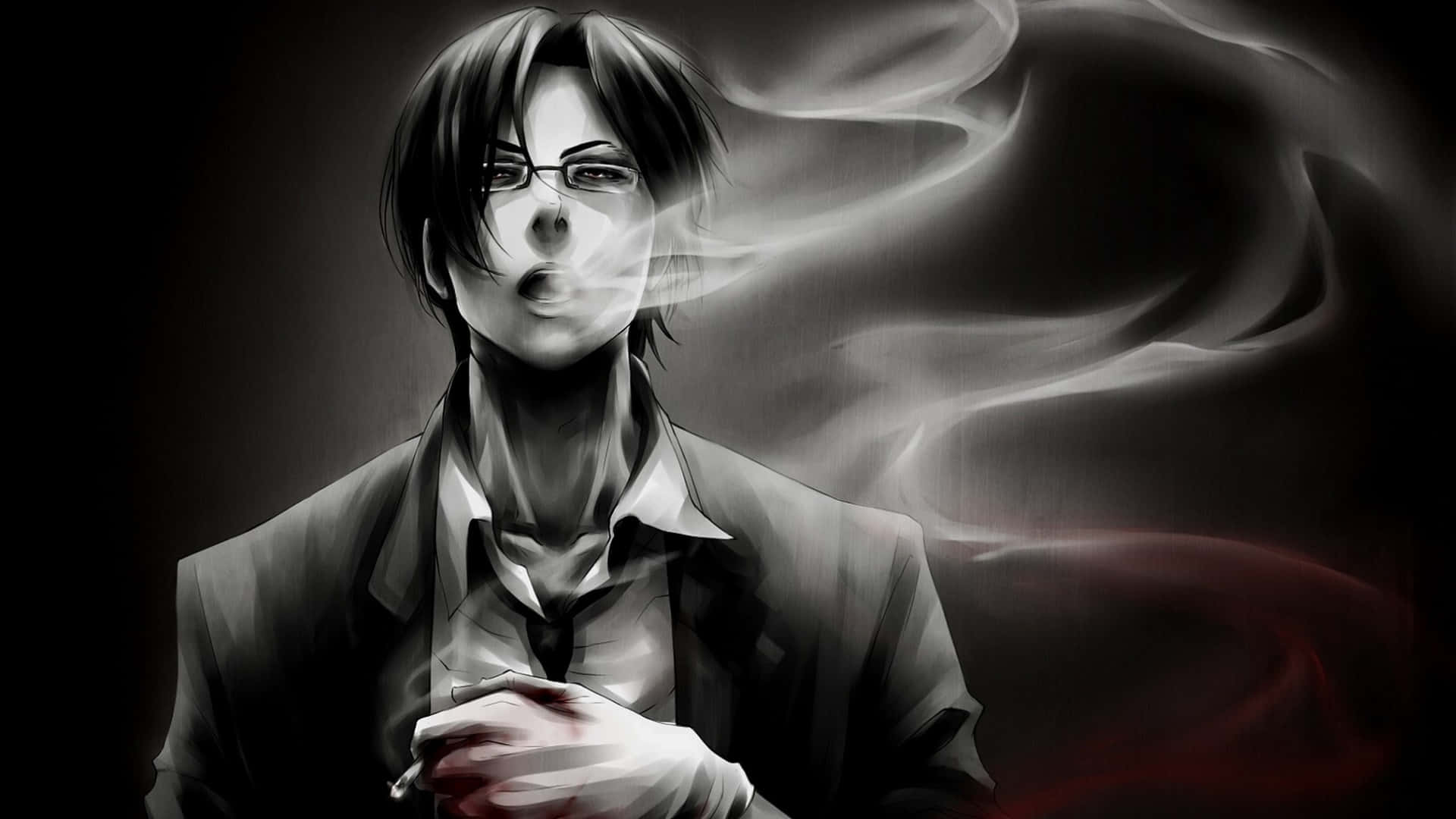 anime character, smoking scene, monochrome, Full HD Desktop Wallpaper