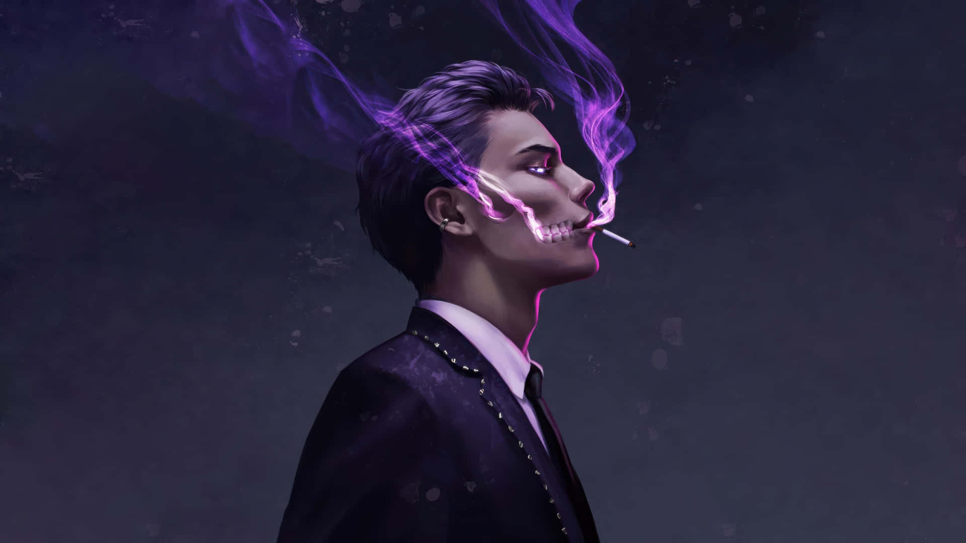 anime character, smoking, purple smoke, Full HD Desktop Wallpaper