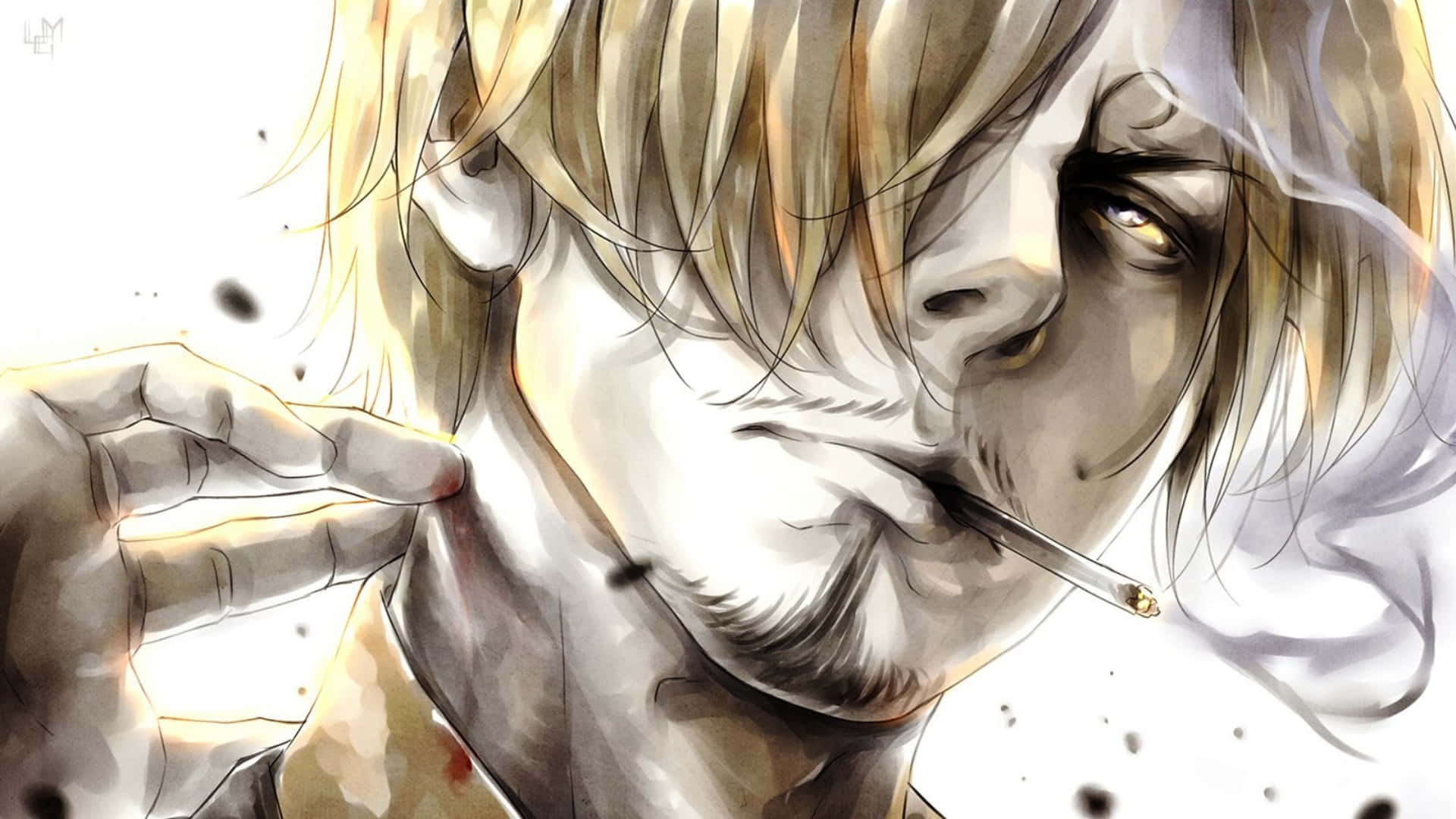 anime character, smoking scene, blonde hair, Full HD Desktop Wallpaper