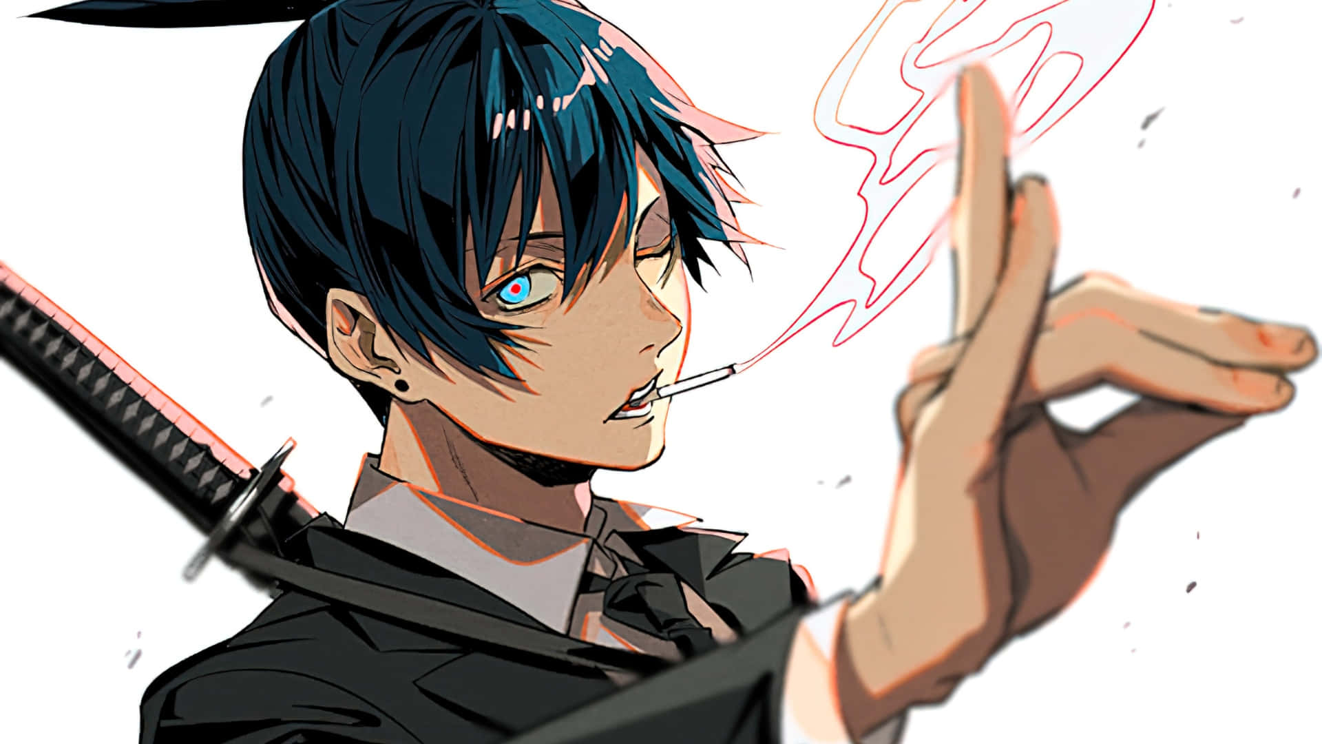 anime character, blue hair, glowing blue eye, Full HD Desktop Wallpaper