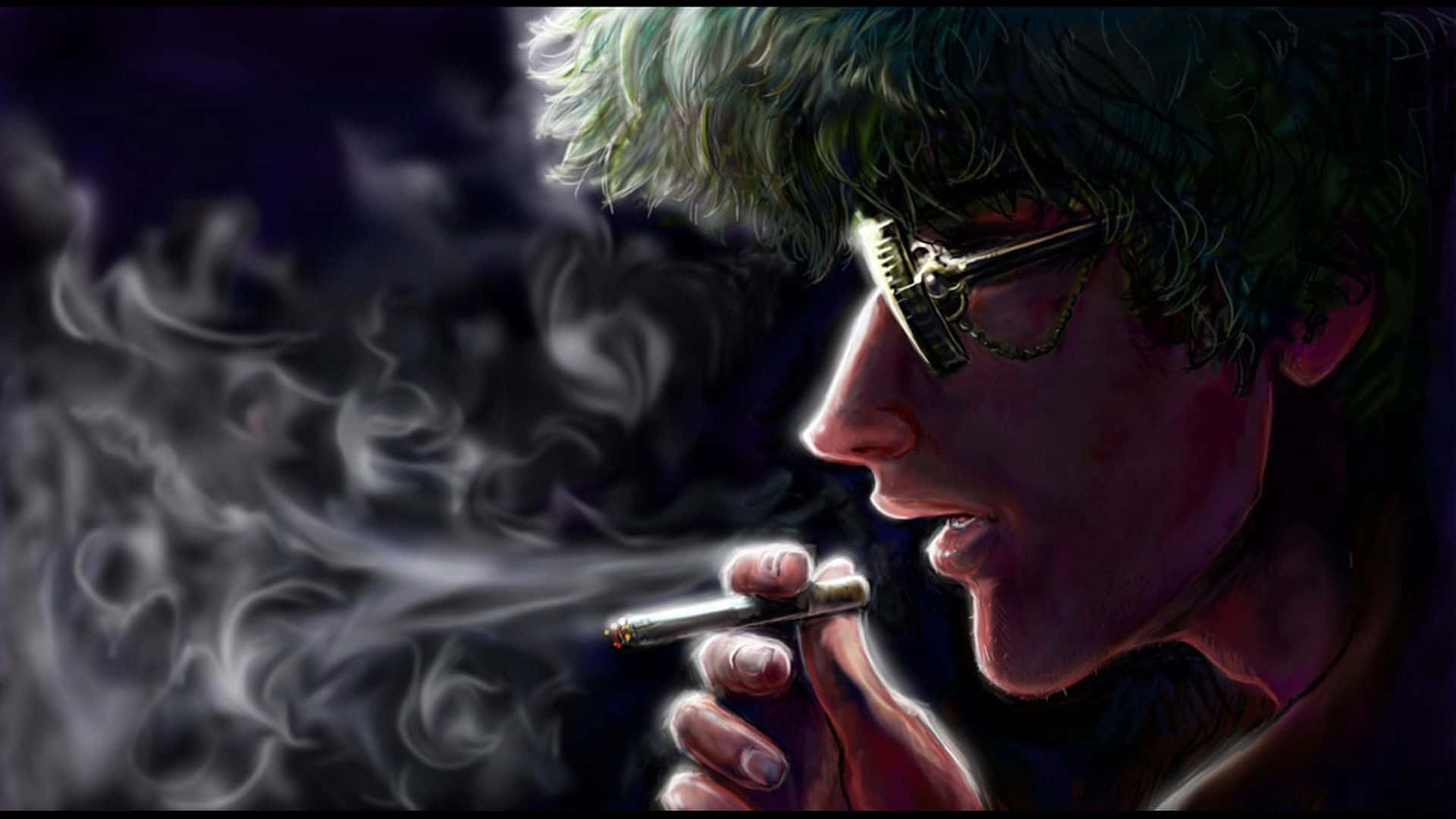 green hair, glasses, cigarette, Full HD Desktop Wallpaper
